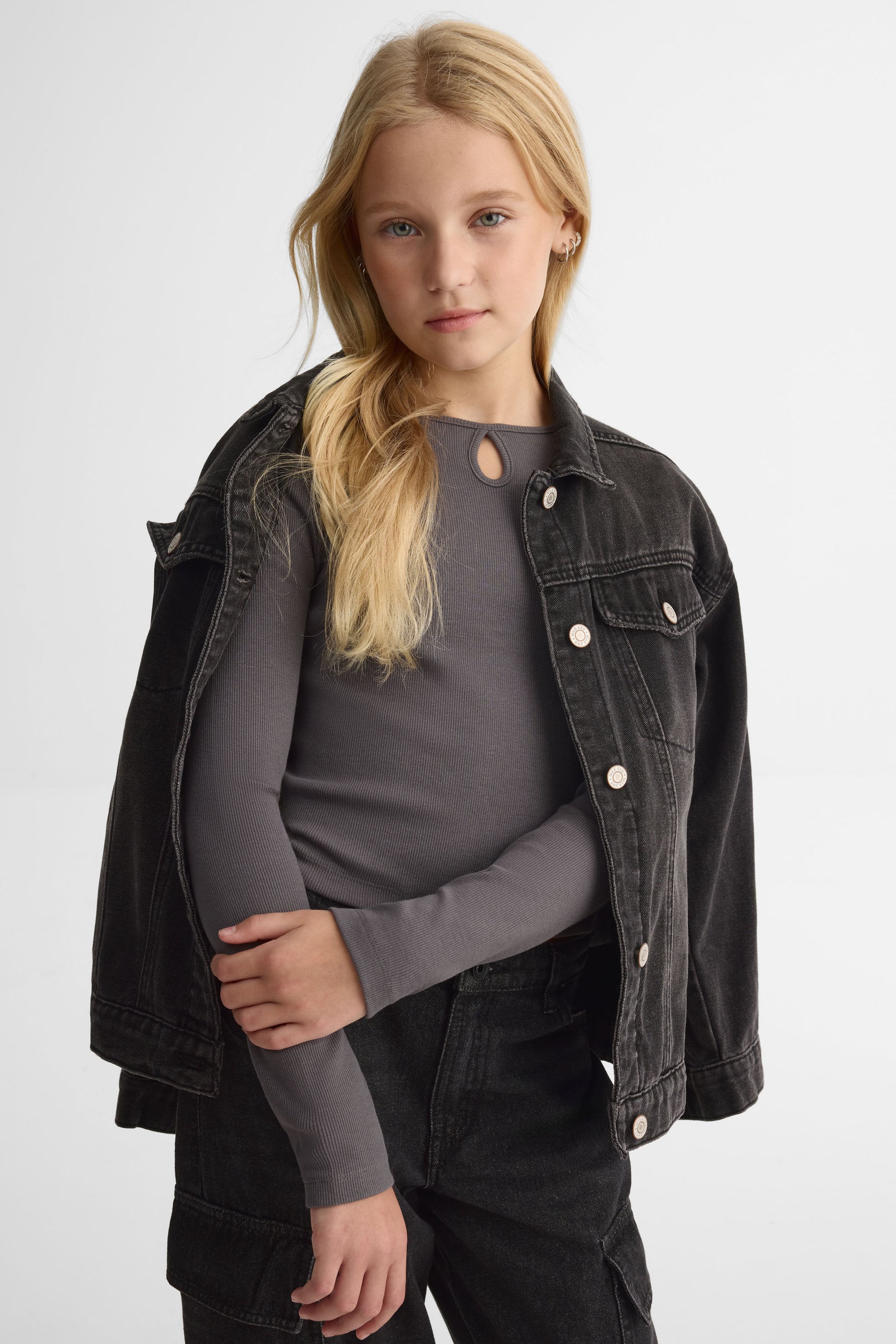 Chandail léger manches longues en stretch - Ado fille && CHARBON