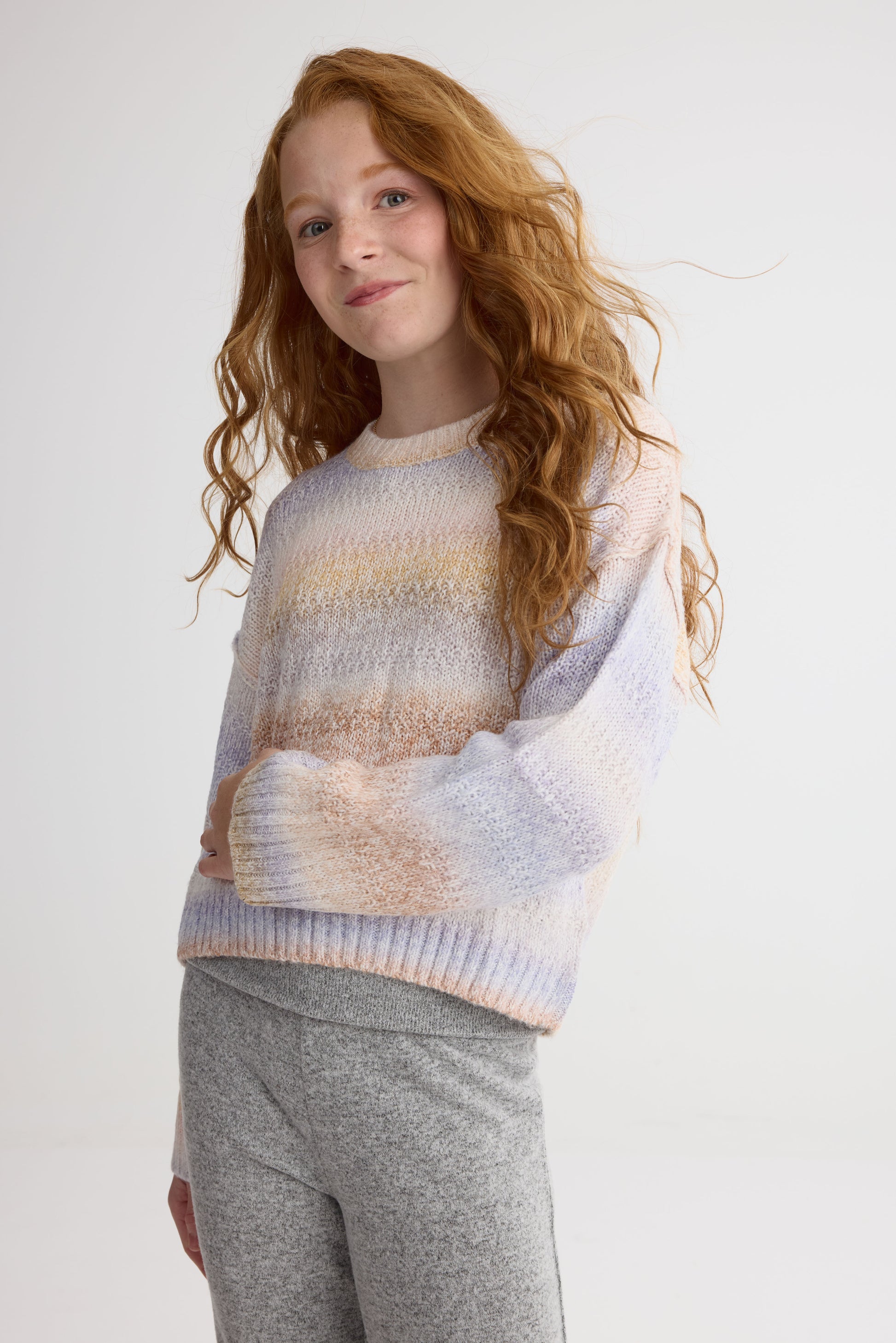 Chandail en tricot à manches longues - Ado fille && ROSE MULTI
