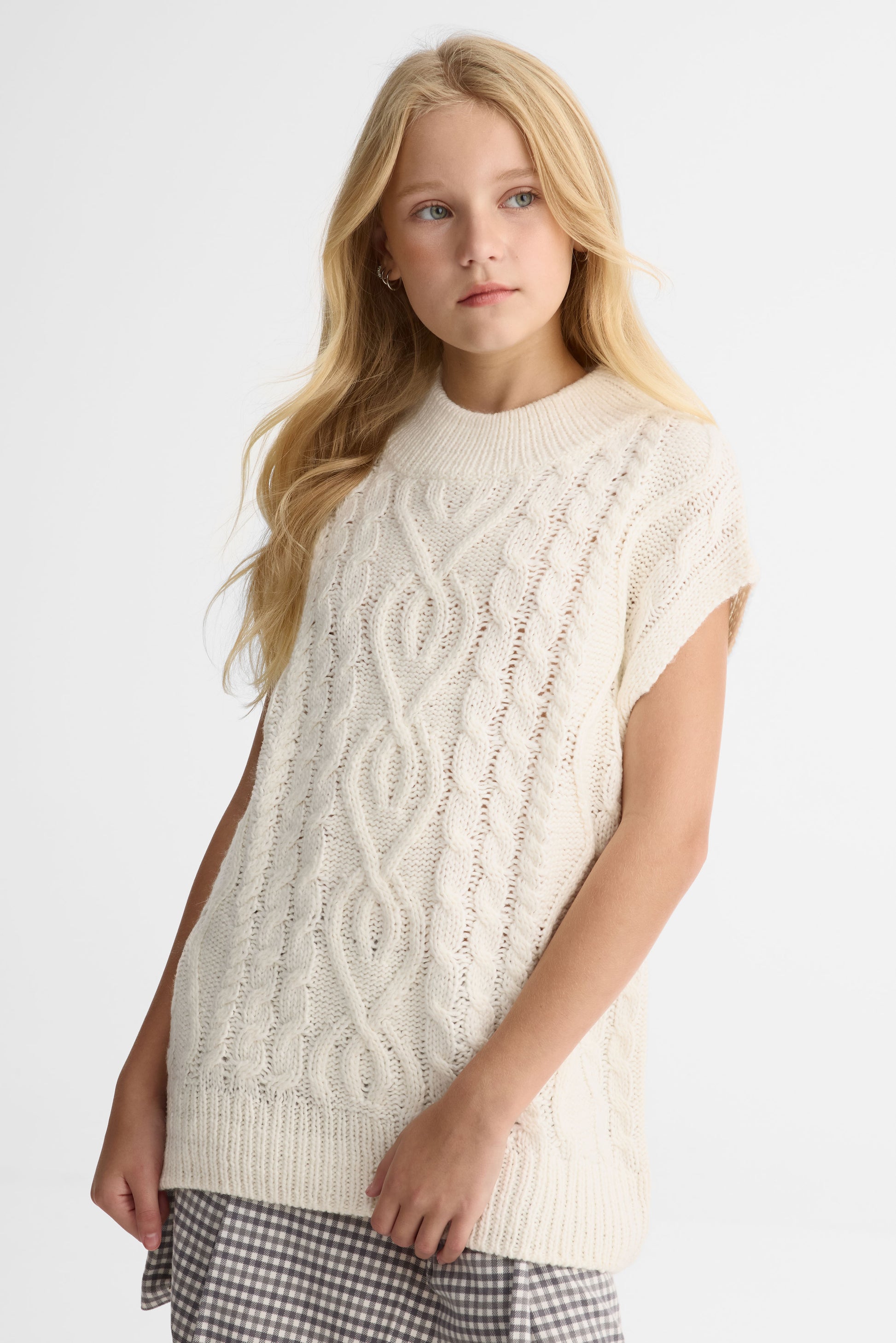 Débardeur en tricot col rond – Ado fille && BLANC CASSÉ