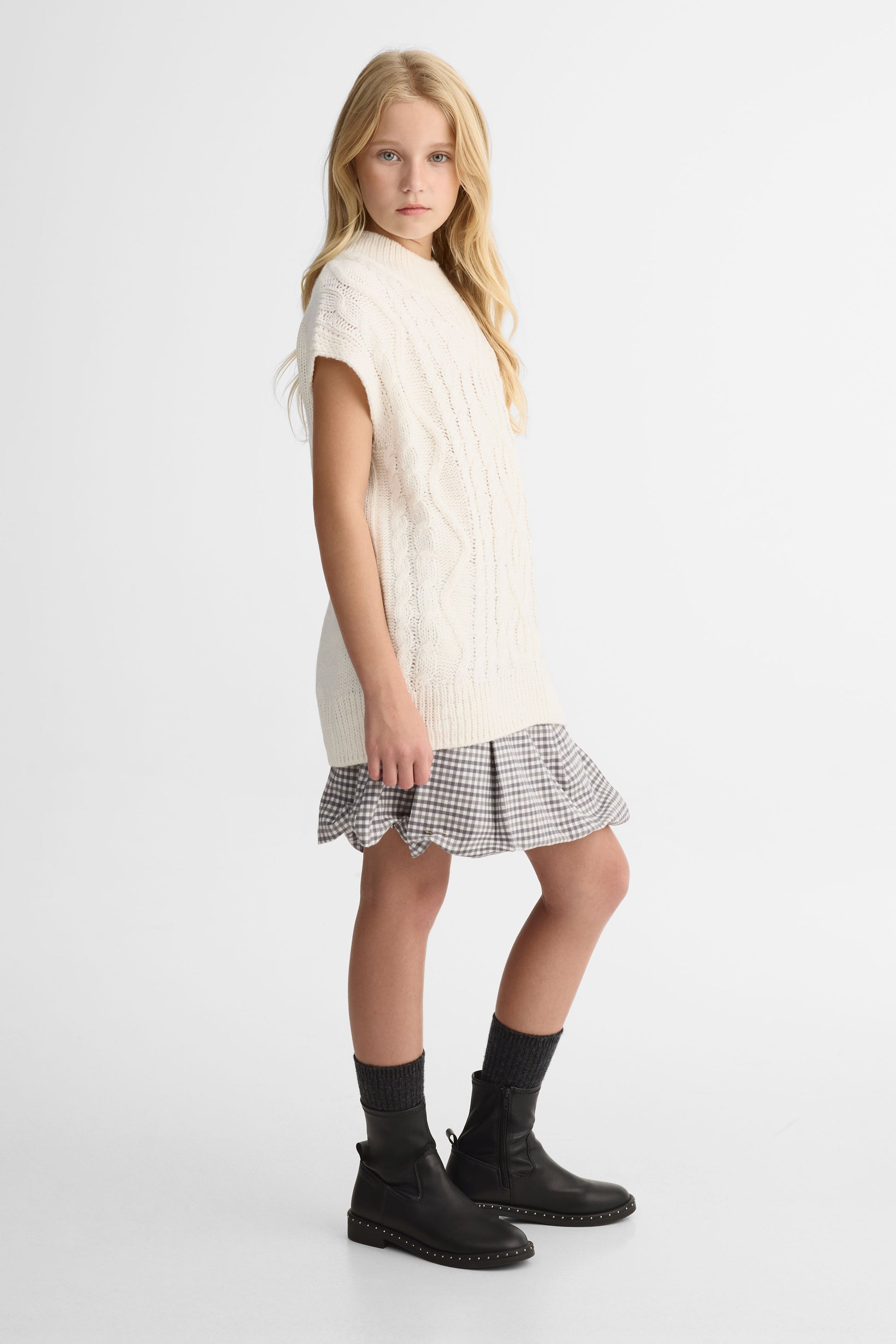 Débardeur en tricot col rond – Ado fille && BLANC CASSÉ