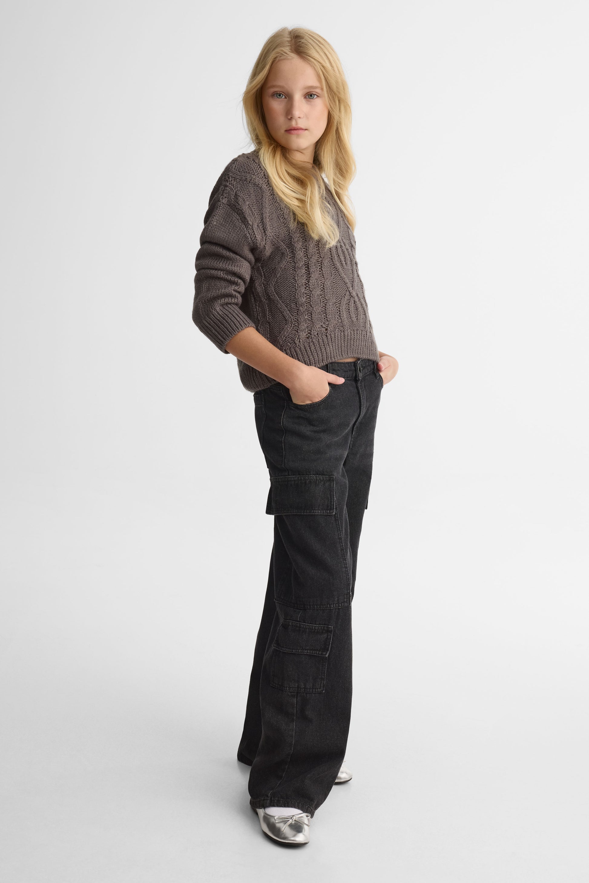 Chandail tricot manches longues – Ado fille && CHARBON