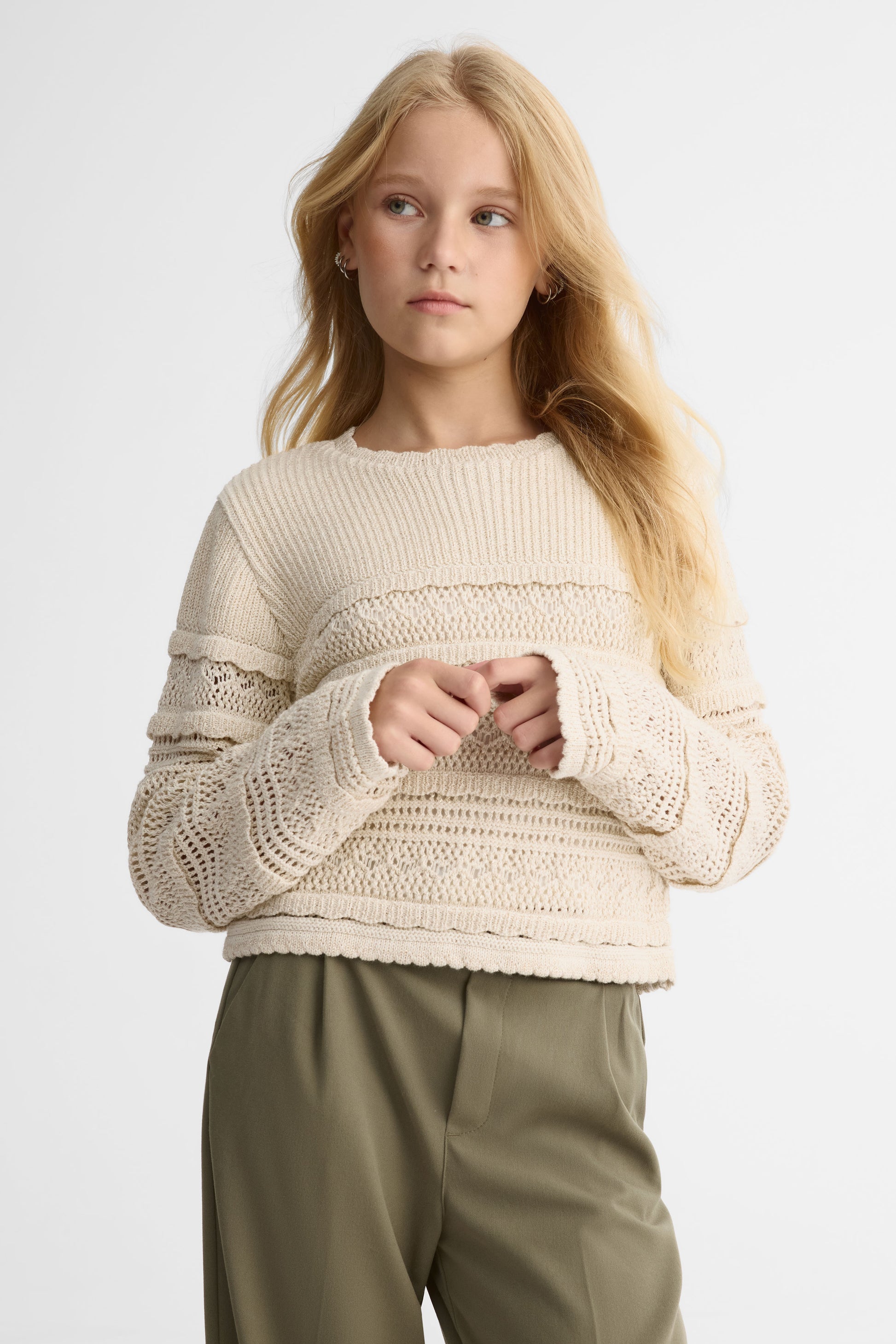 Chandail en tricot col rond – Ado fille && BLANC CASSÉ