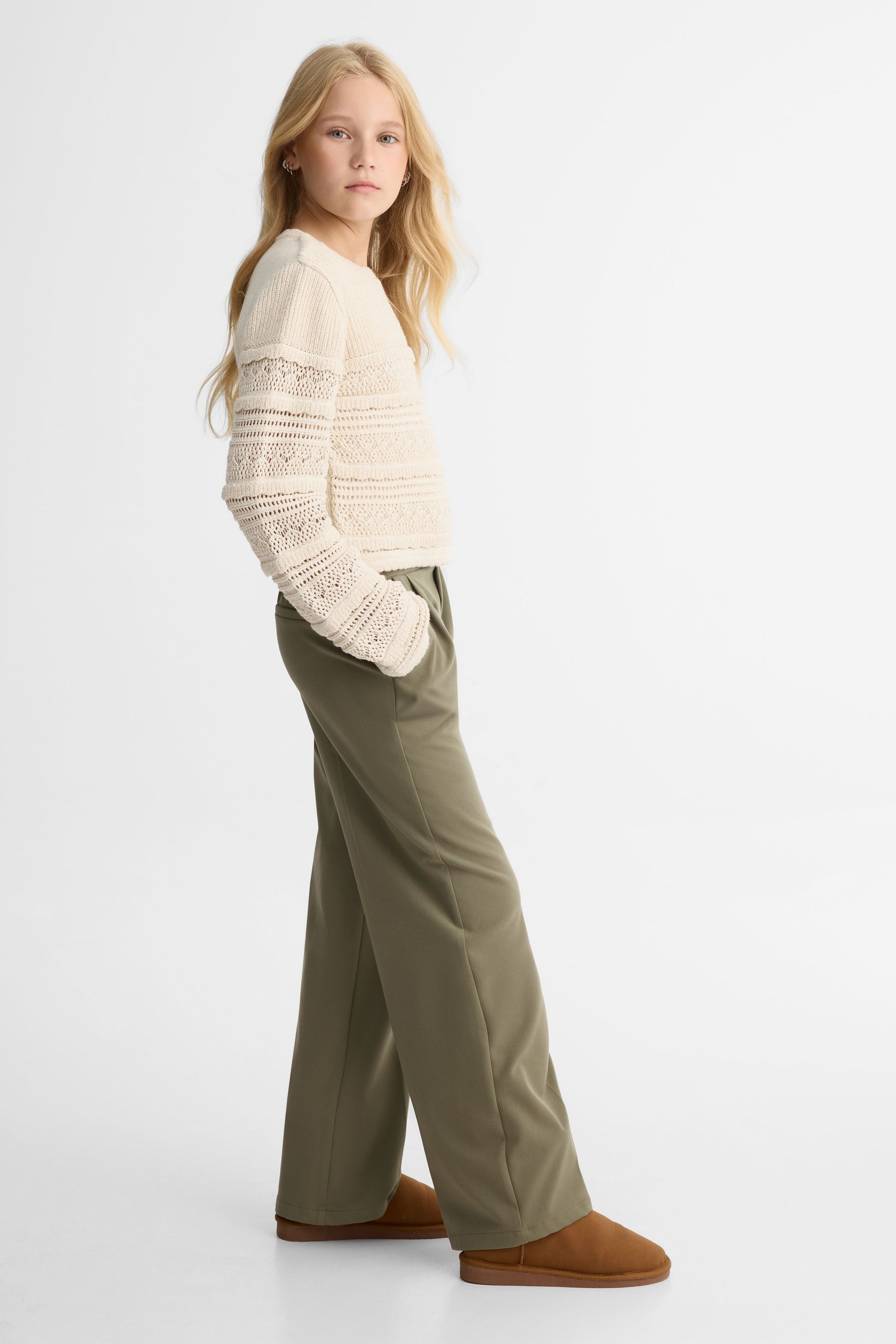 Chandail en tricot col rond – Ado fille && BLANC CASSÉ