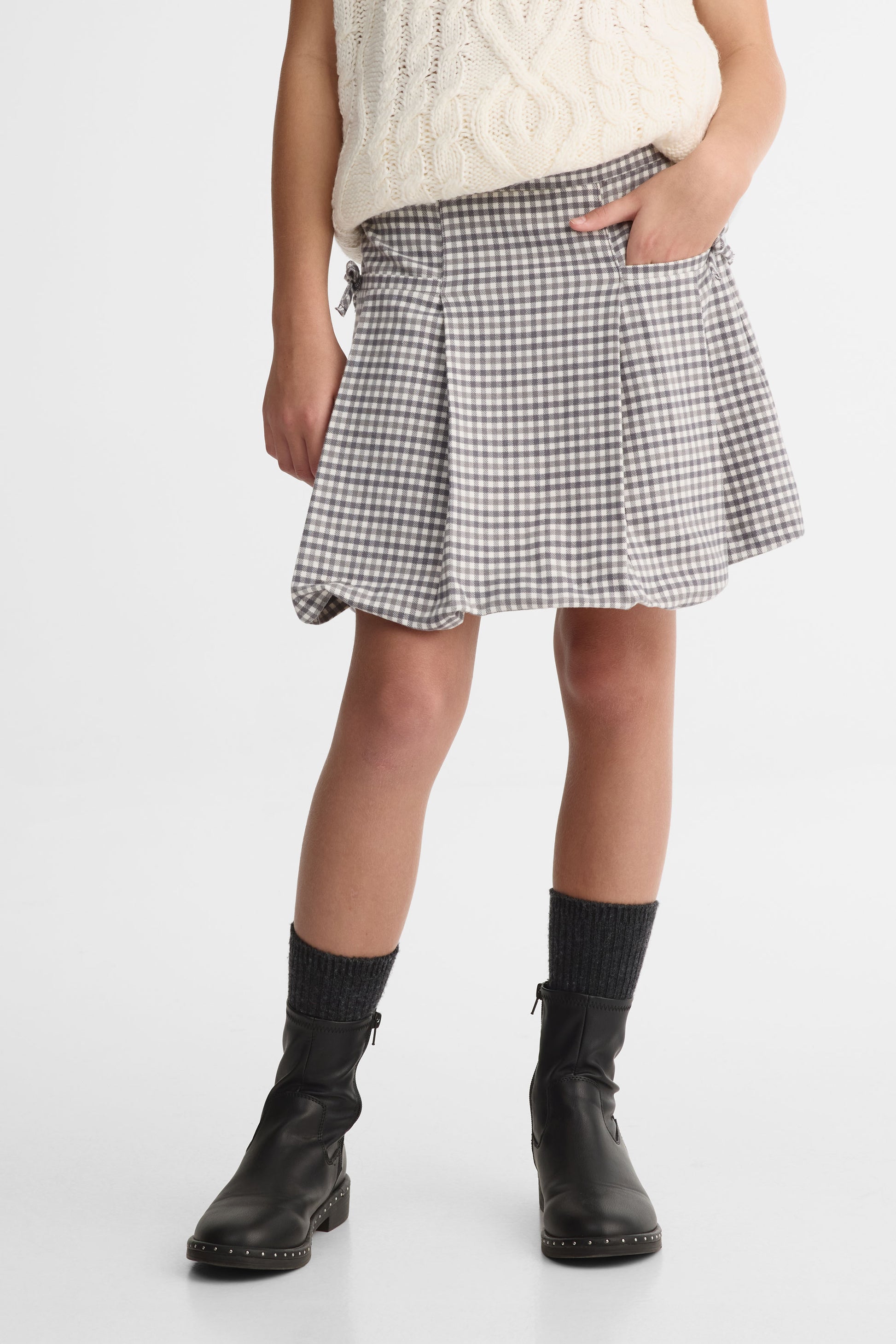 Jupe courte à plis en tweed - Ado fille && BLANC CASSÉ/MULTI