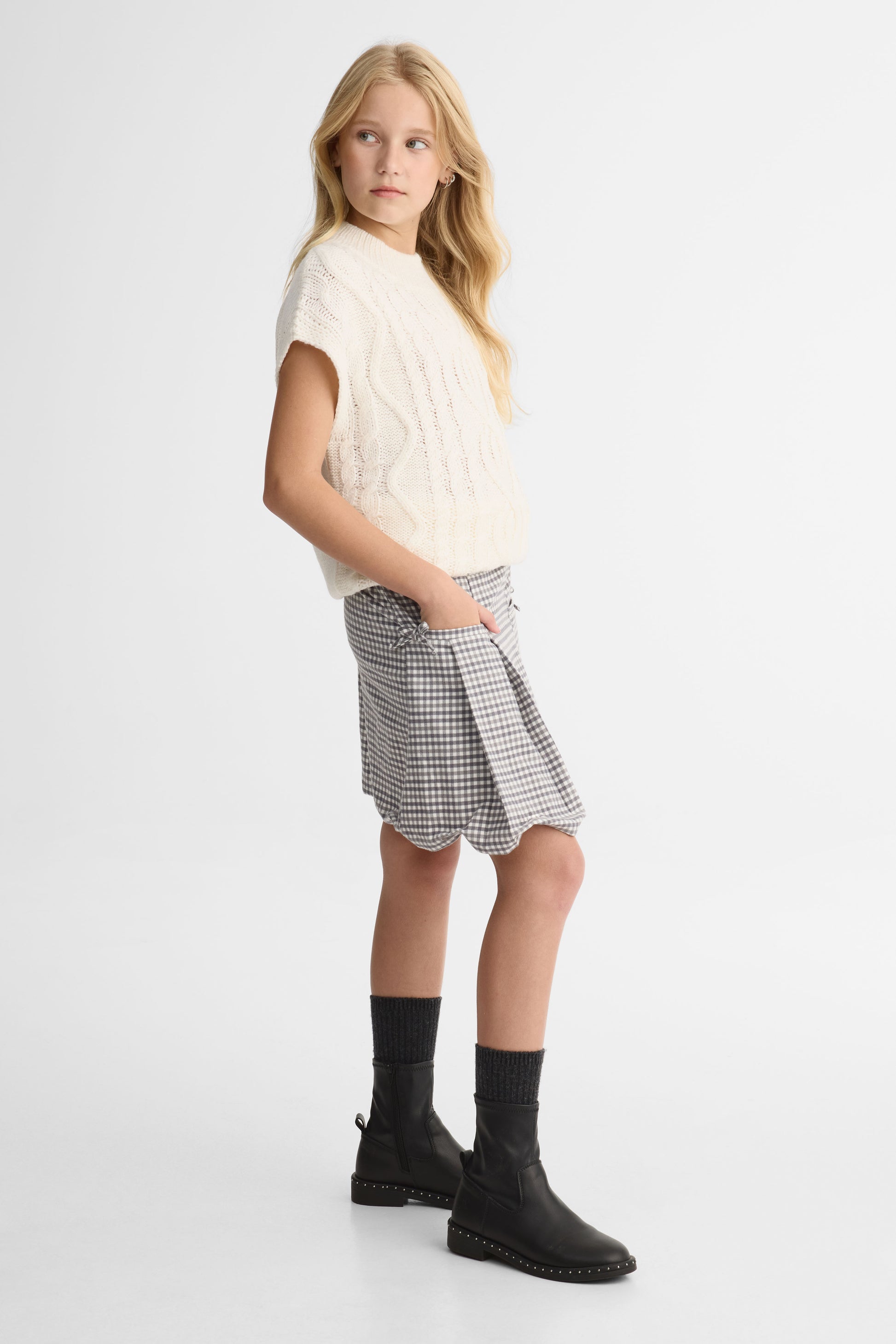 Jupe courte à plis en tweed - Ado fille && BLANC CASSÉ/MULTI