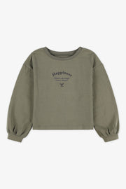 Chandail léger manches longues graphique - Enfant fille && KAKI