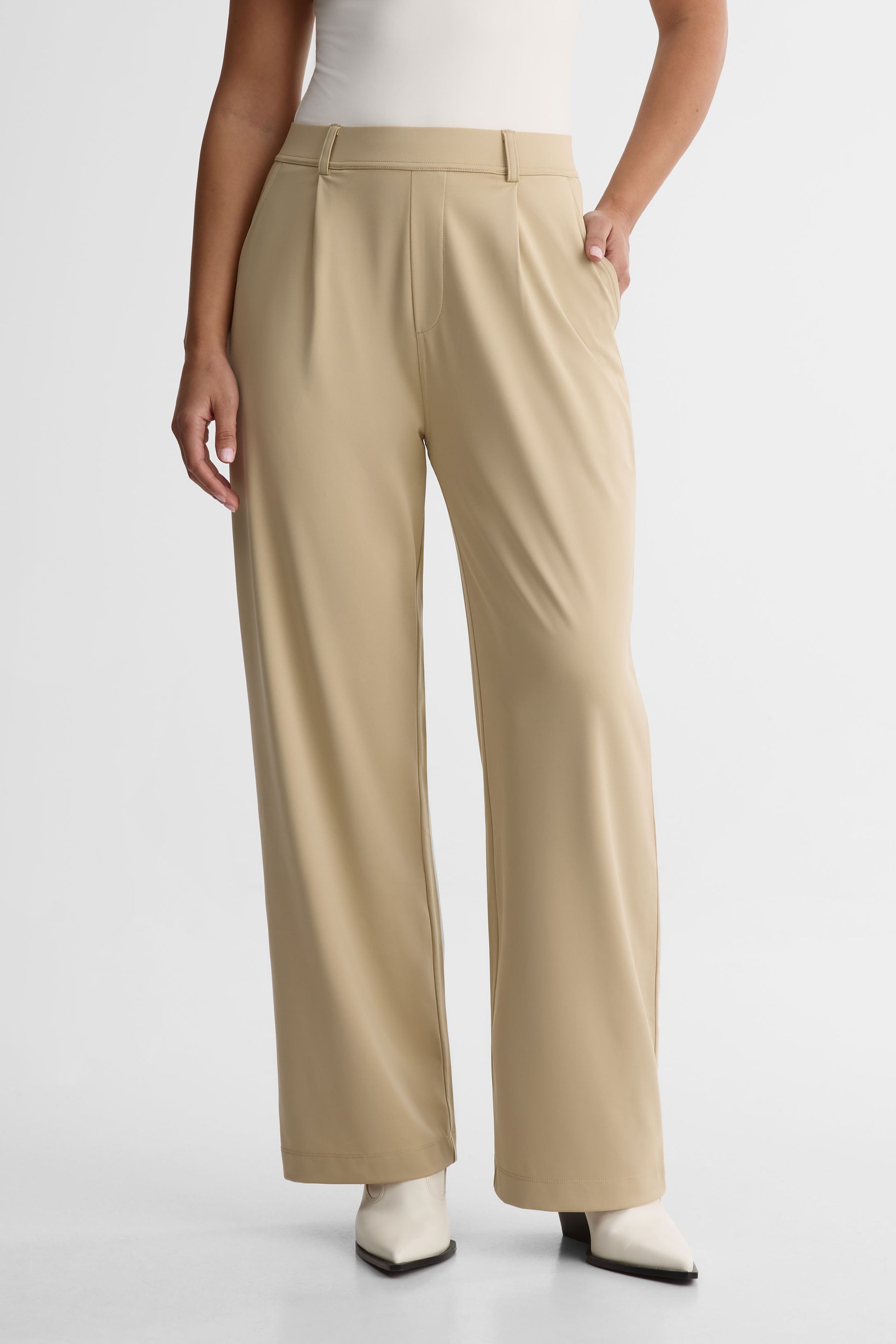 Pantalon large pull-on avec poches – Femme && BEIGE