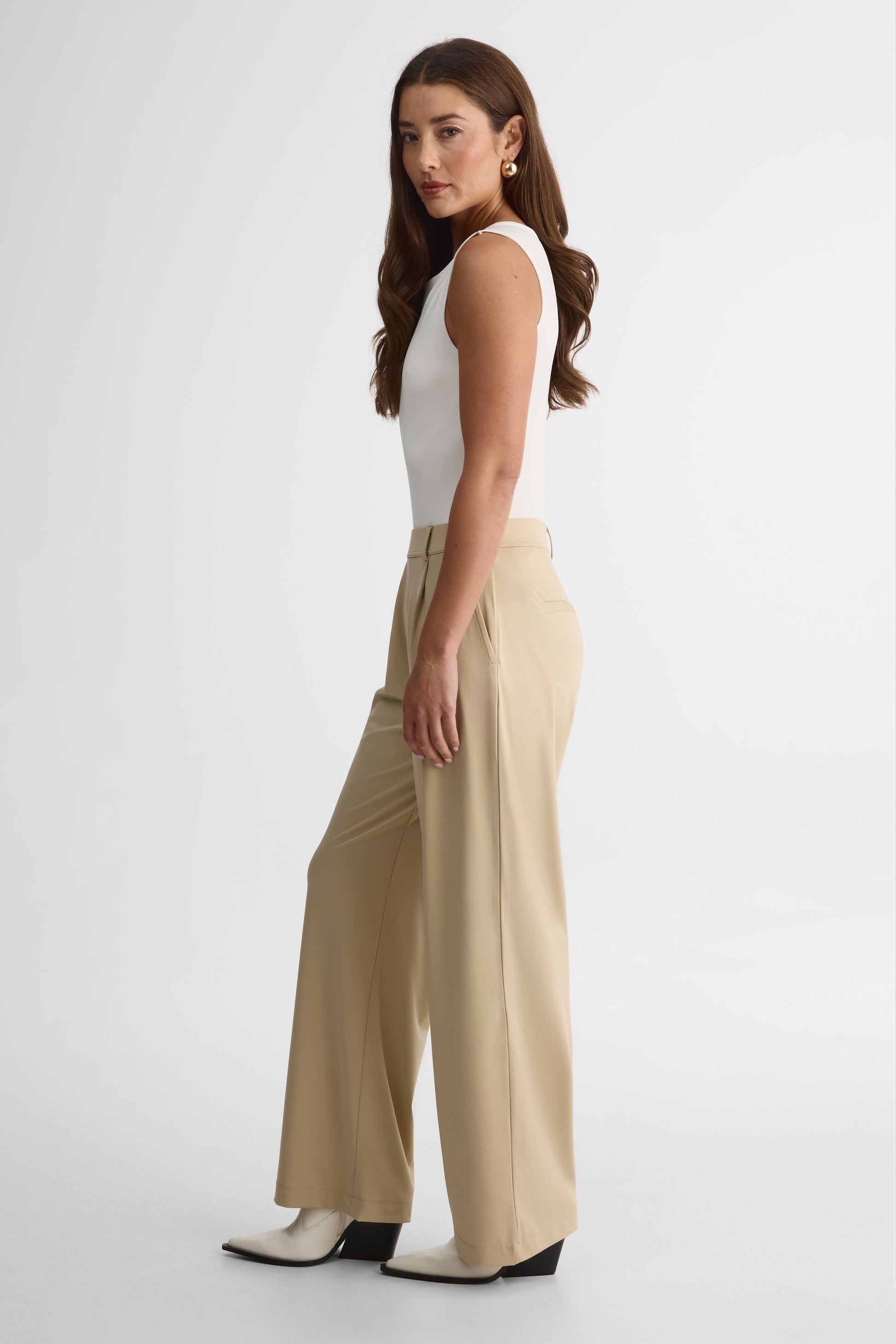 Pantalon large pull-on avec poches – Femme && BEIGE