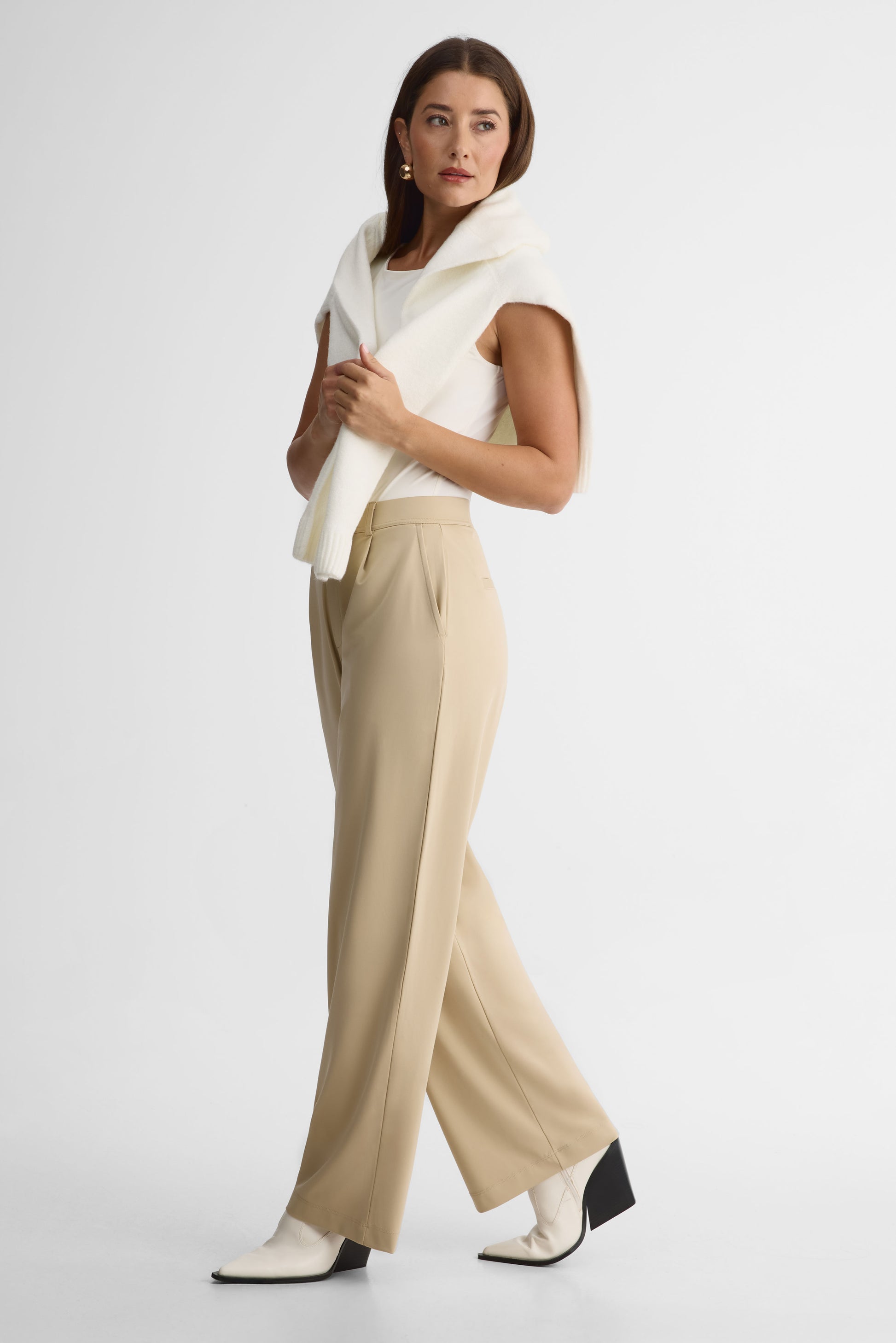 Pantalon large pull-on avec poches – Femme && BEIGE