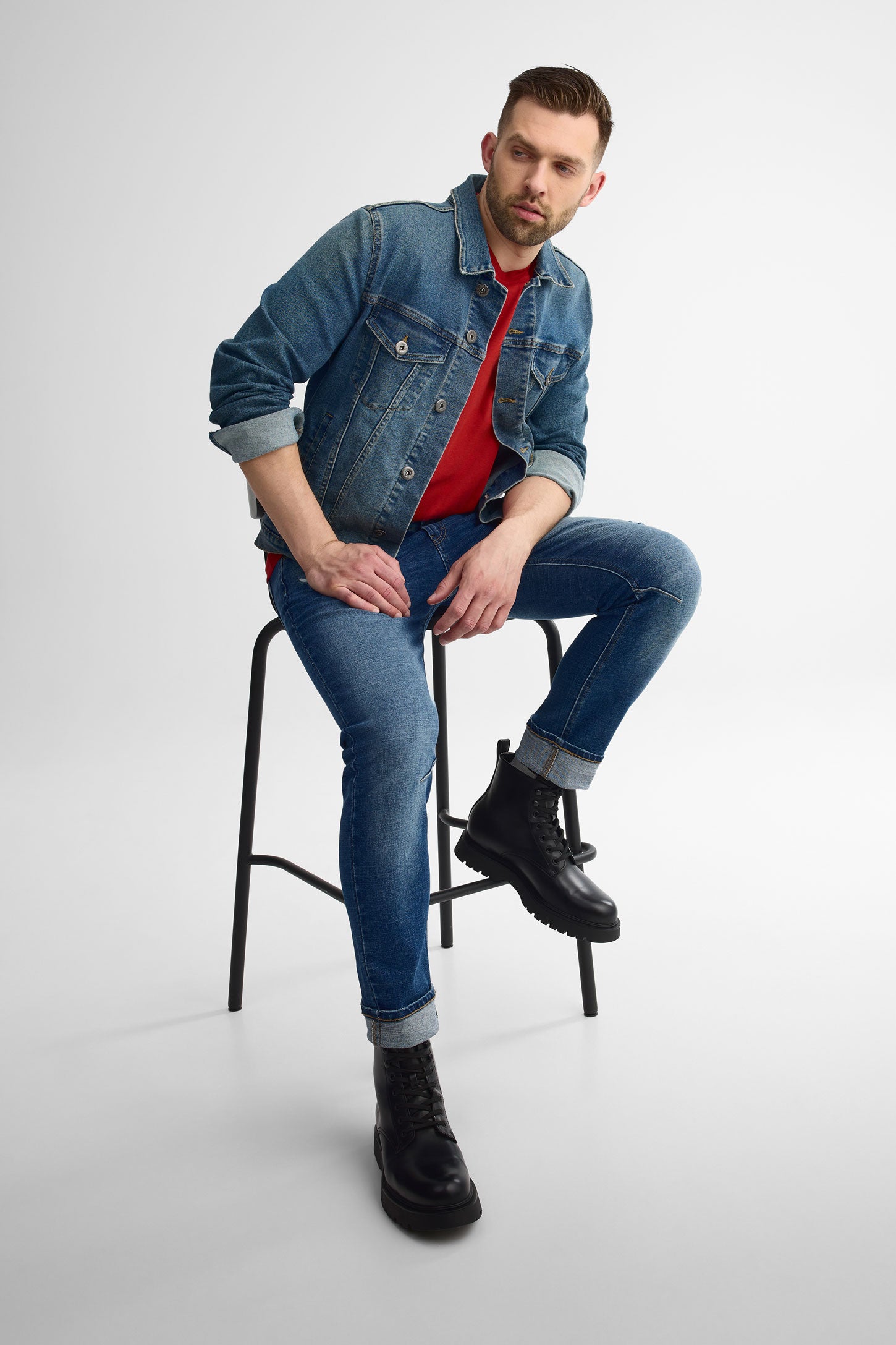 T-shirt basic col rond en jersey coton 3/25$ - Homme && ROUGE