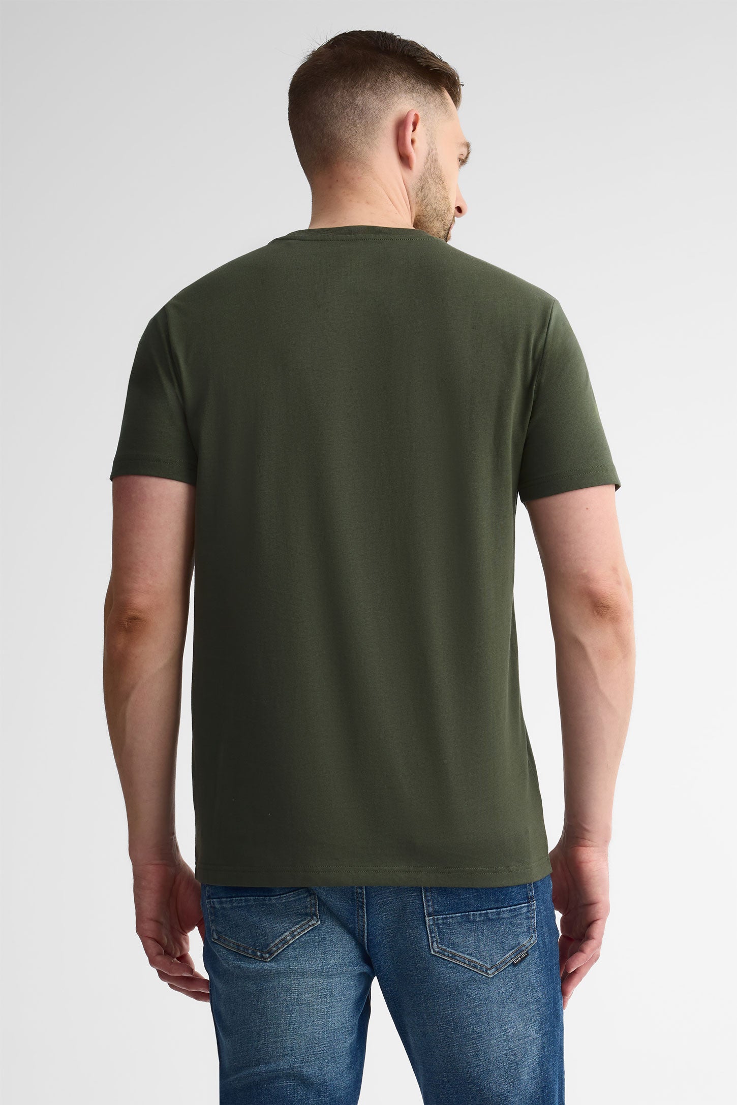 T-shirt basic col rond en jersey coton 3/25$ - Homme && OLIVE