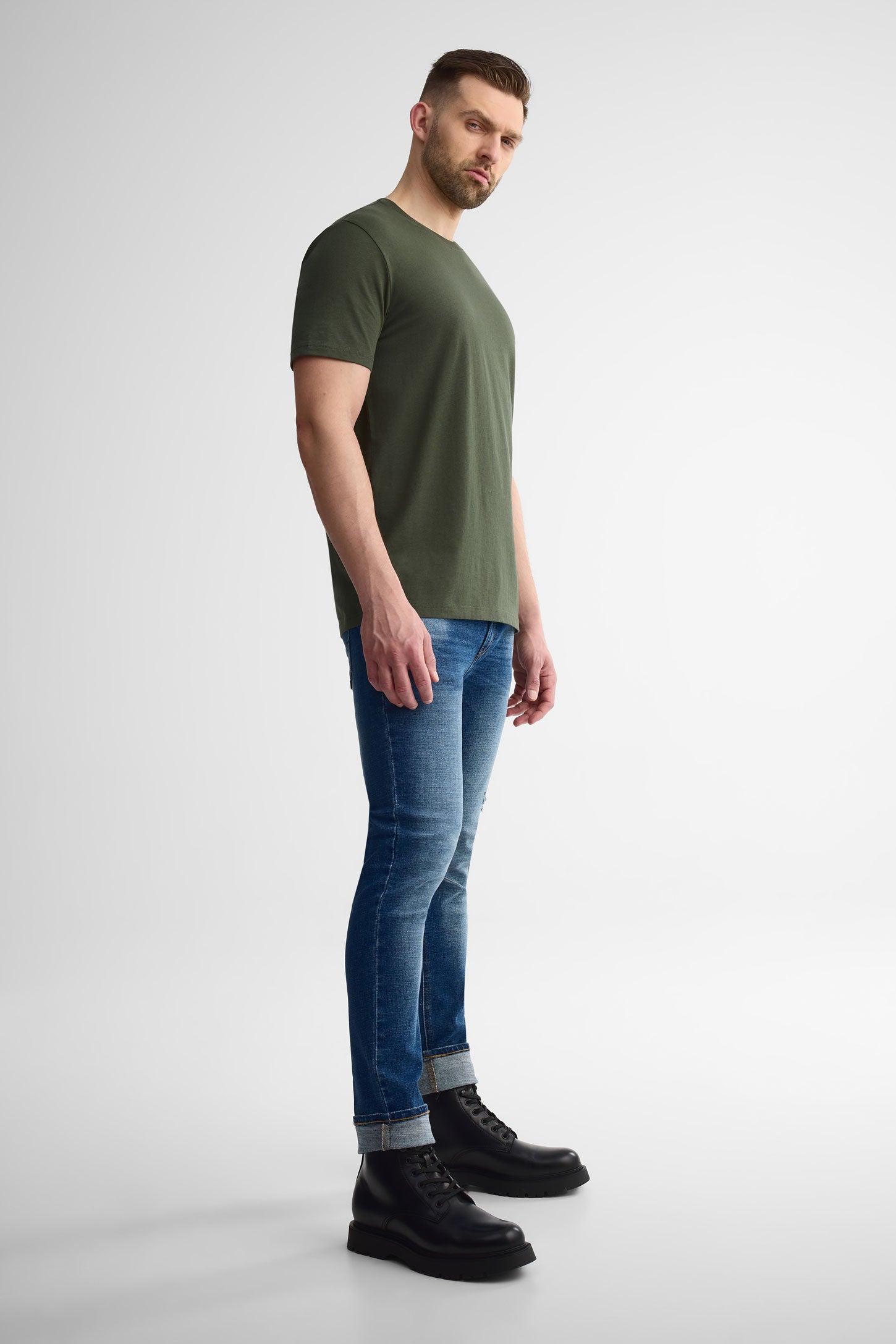 T-shirt basic col rond en jersey coton 3/25$ - Homme && OLIVE