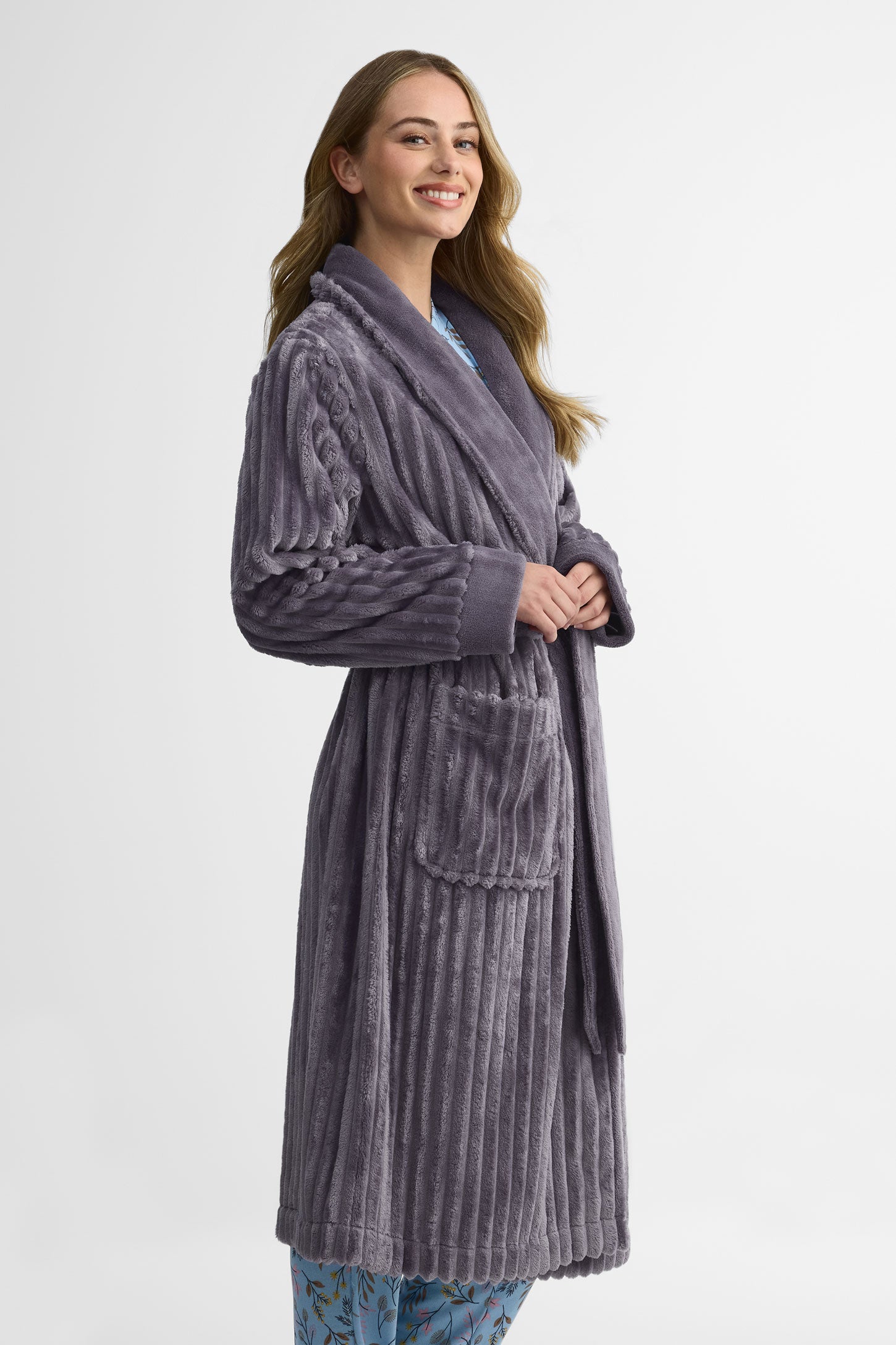 Robe de chambre col châle - Femme && GRIS