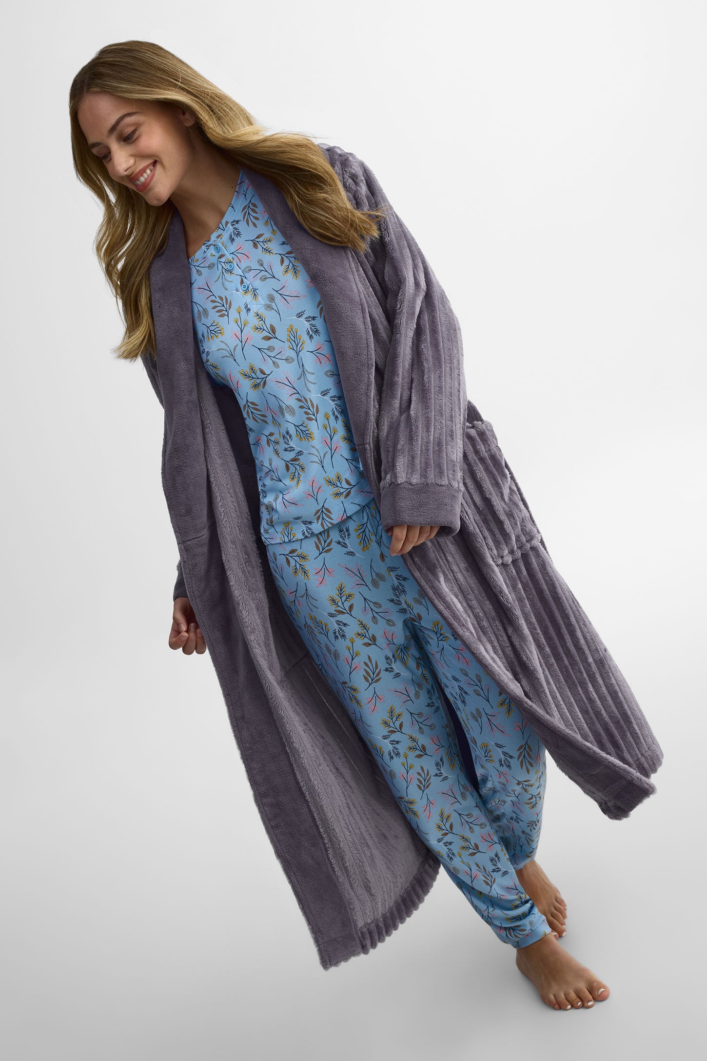Robe de chambre col châle - Femme && GRIS