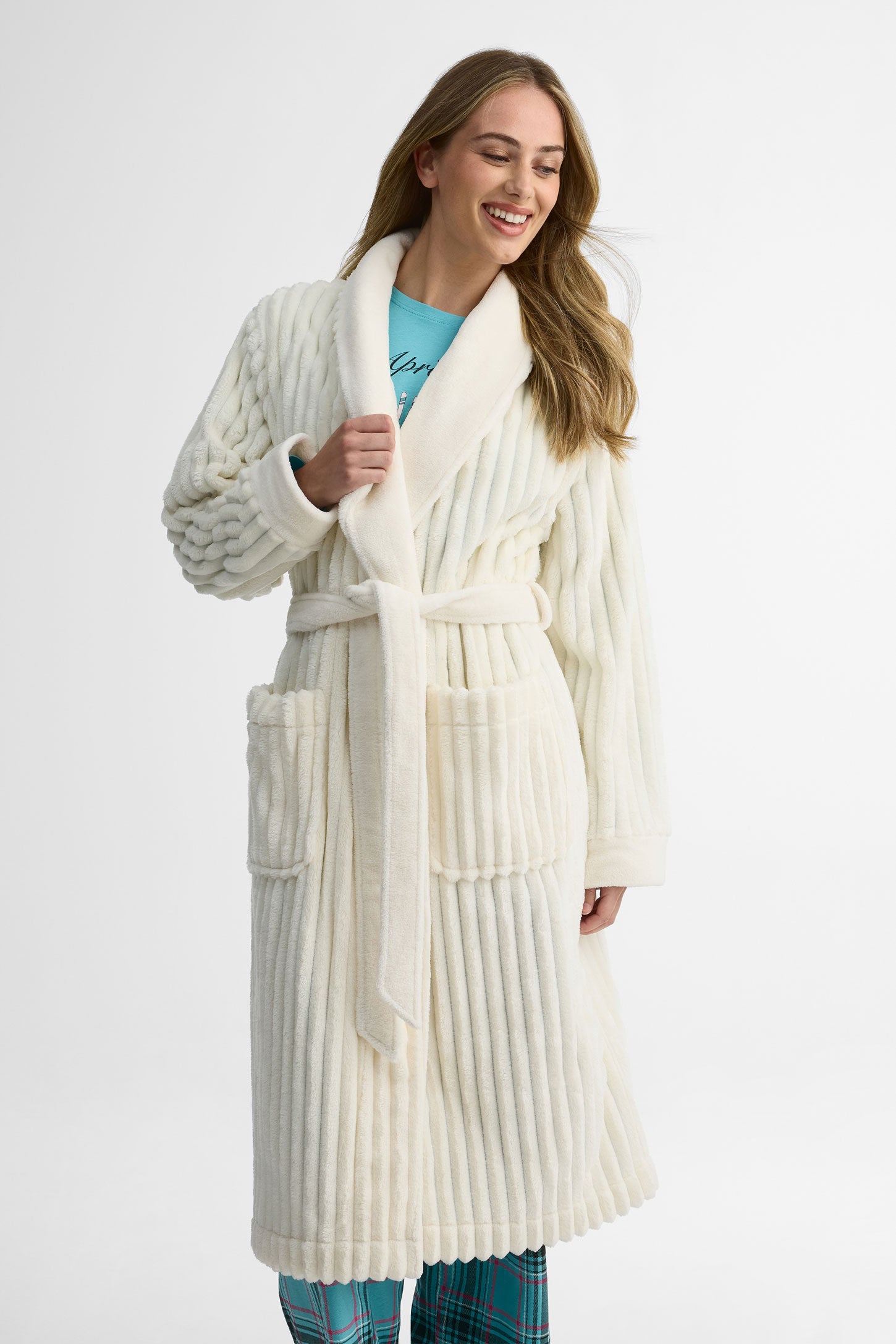 Robe de chambre col châle - Femme && BLANC CASSÉ