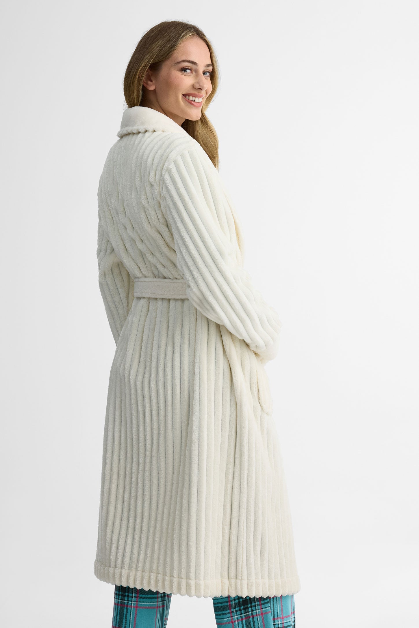 Robe de chambre col châle - Femme && BLANC CASSÉ