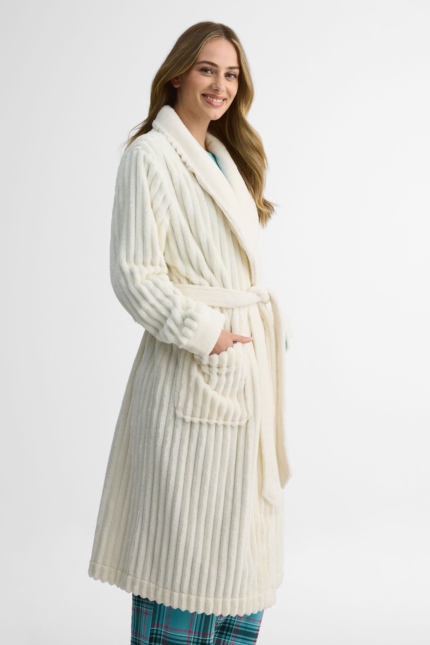 Robe de chambre col châle - Femme && BLANC CASSÉ