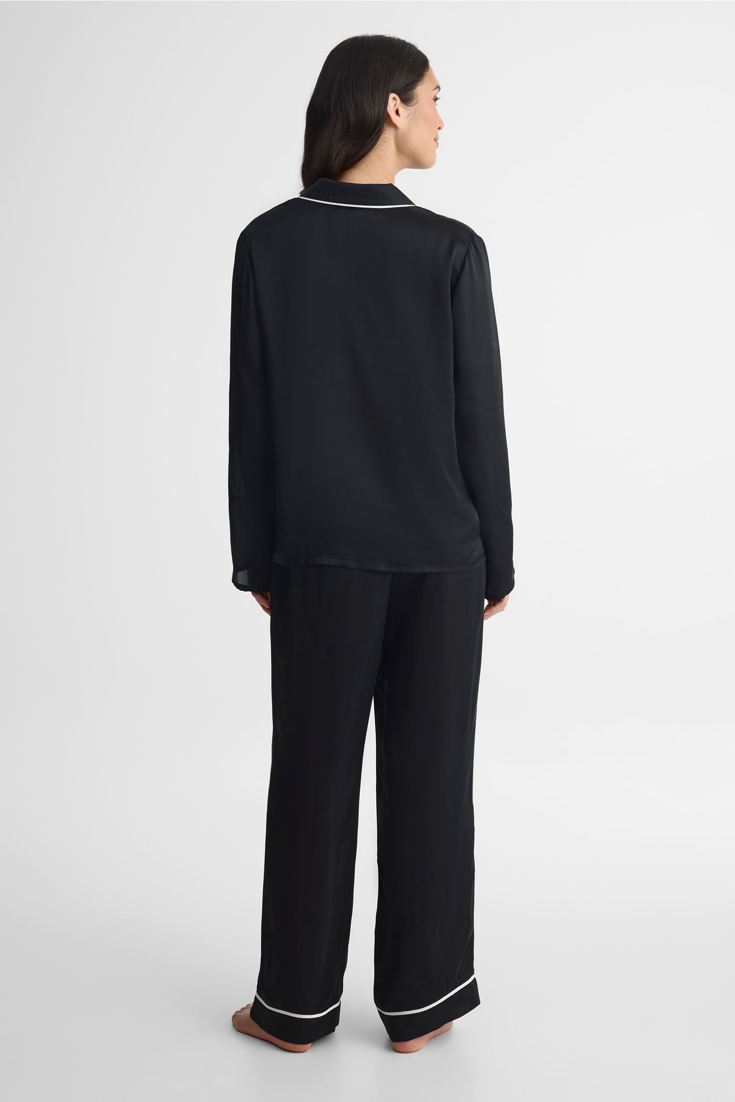 Ensemble pyjama en satin, col chemisier - Femme && NOIR