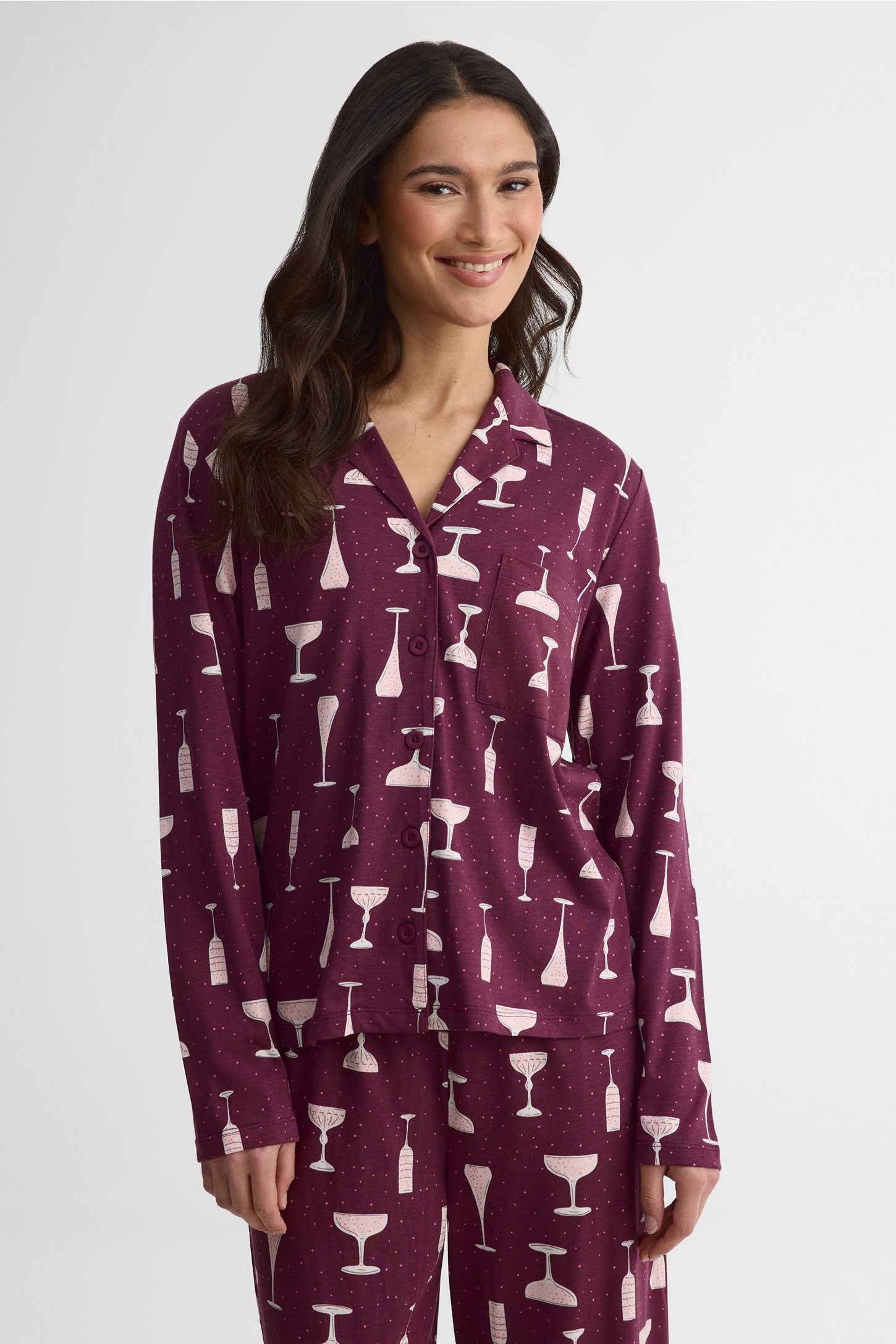 Ensemble pyjama, col chemisier – Femme && BOURGOGNE MULTI