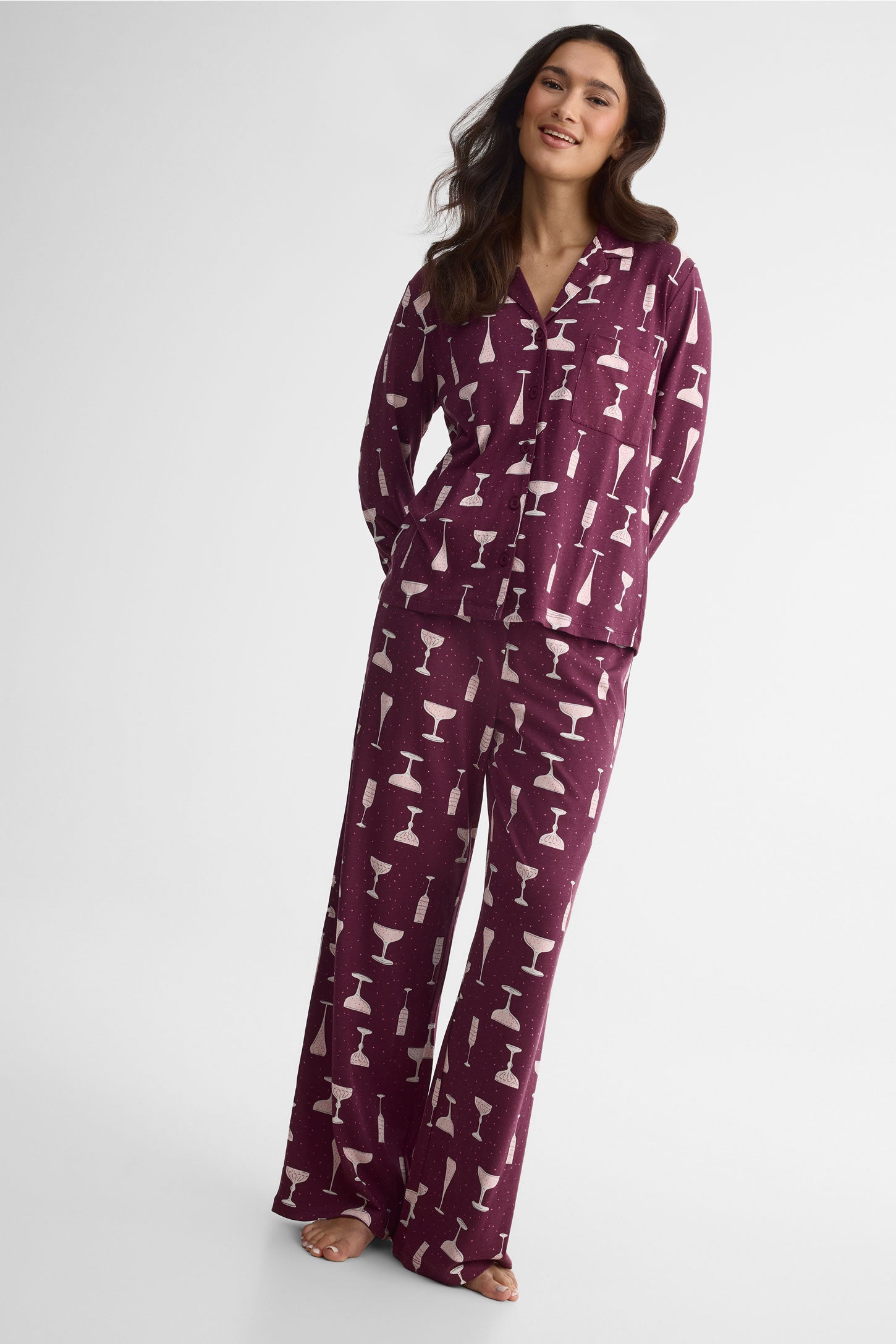 Ensemble pyjama, col chemisier – Femme && BOURGOGNE MULTI