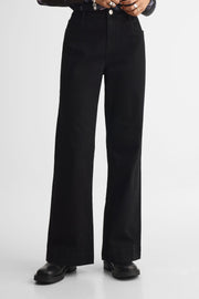 Jeans taille haute coupe large – Femme && NOIR