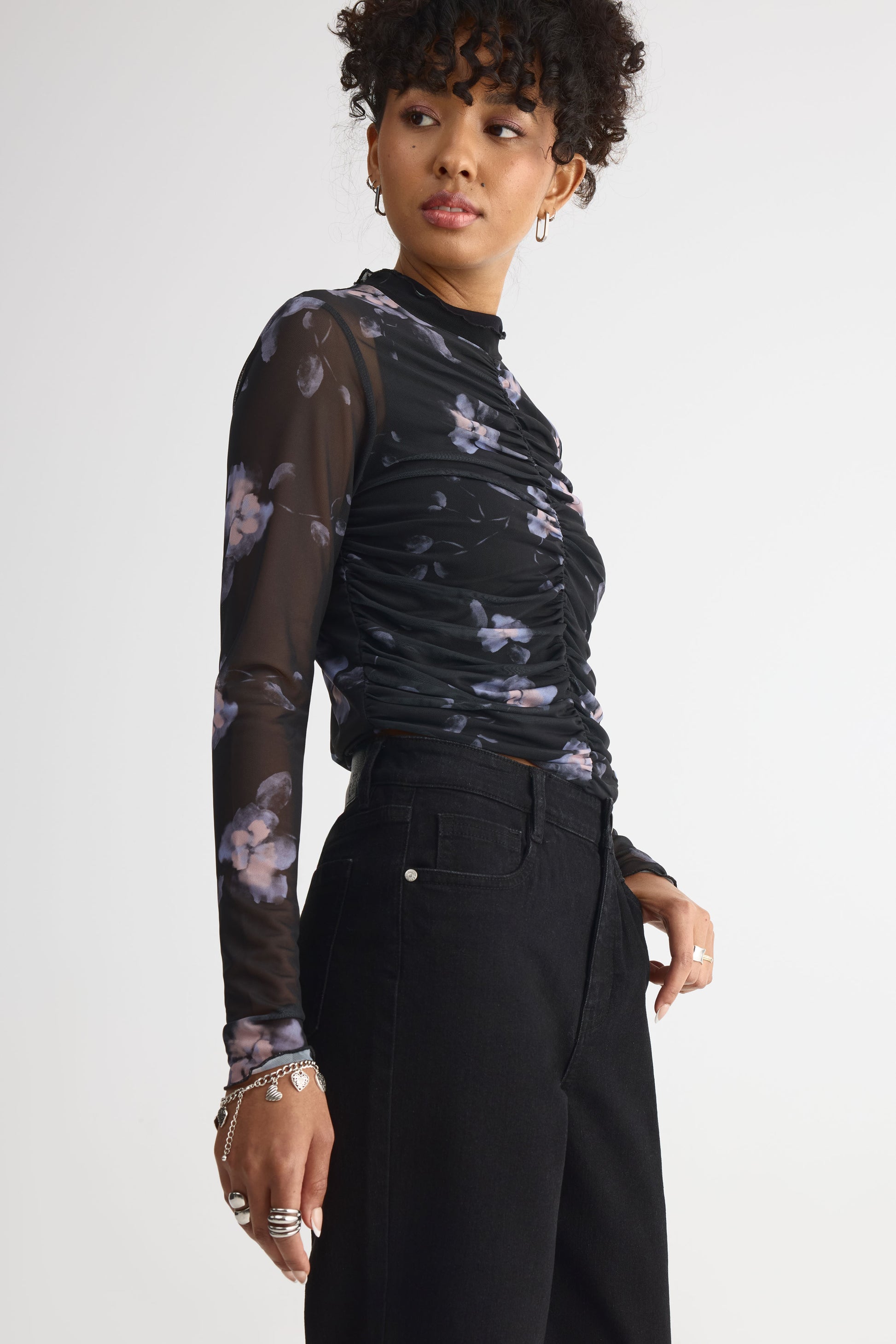 Jeans taille haute coupe large – Femme && NOIR