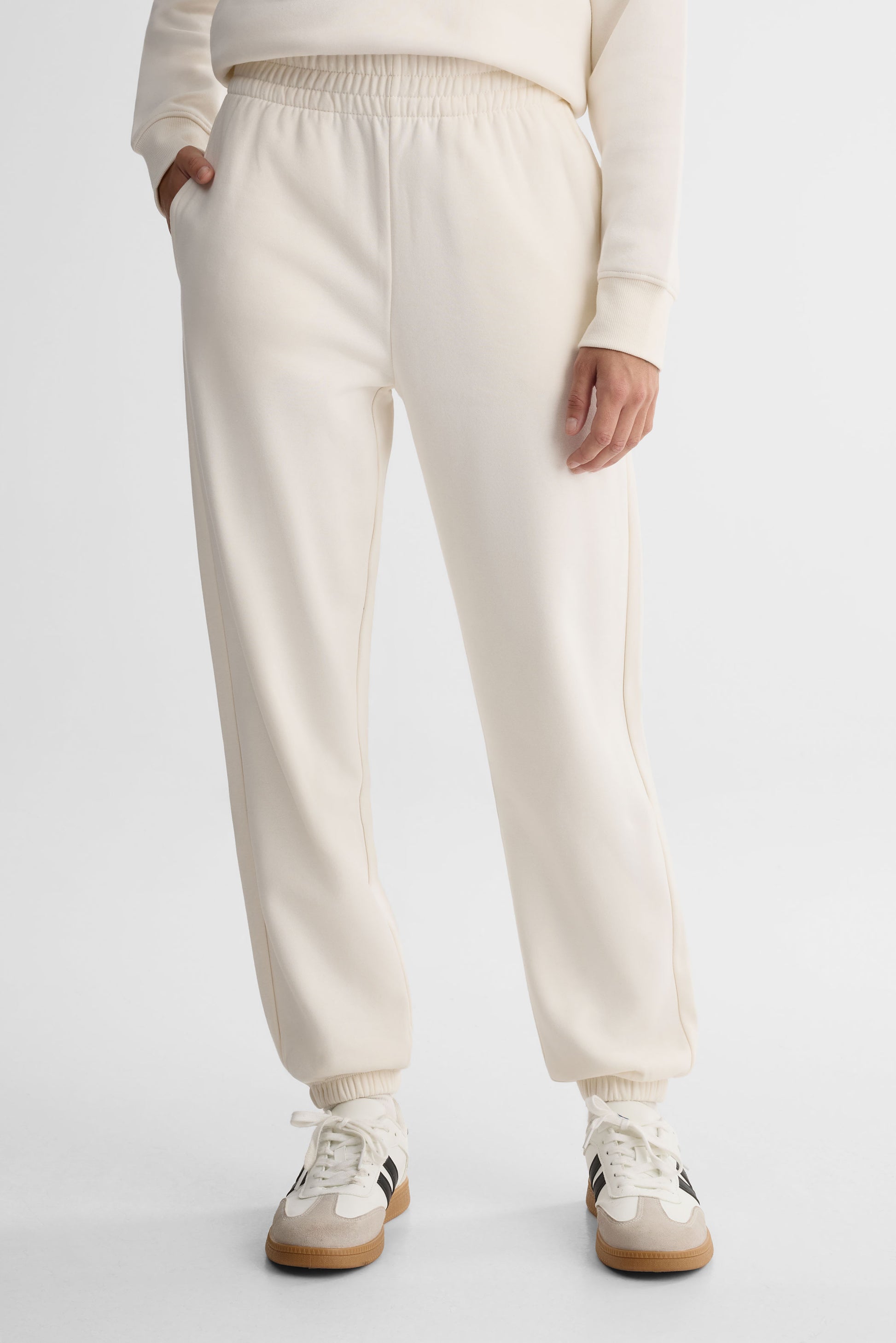 Jogging coupe droite en fleece - Femme && BLANC CASSÉ