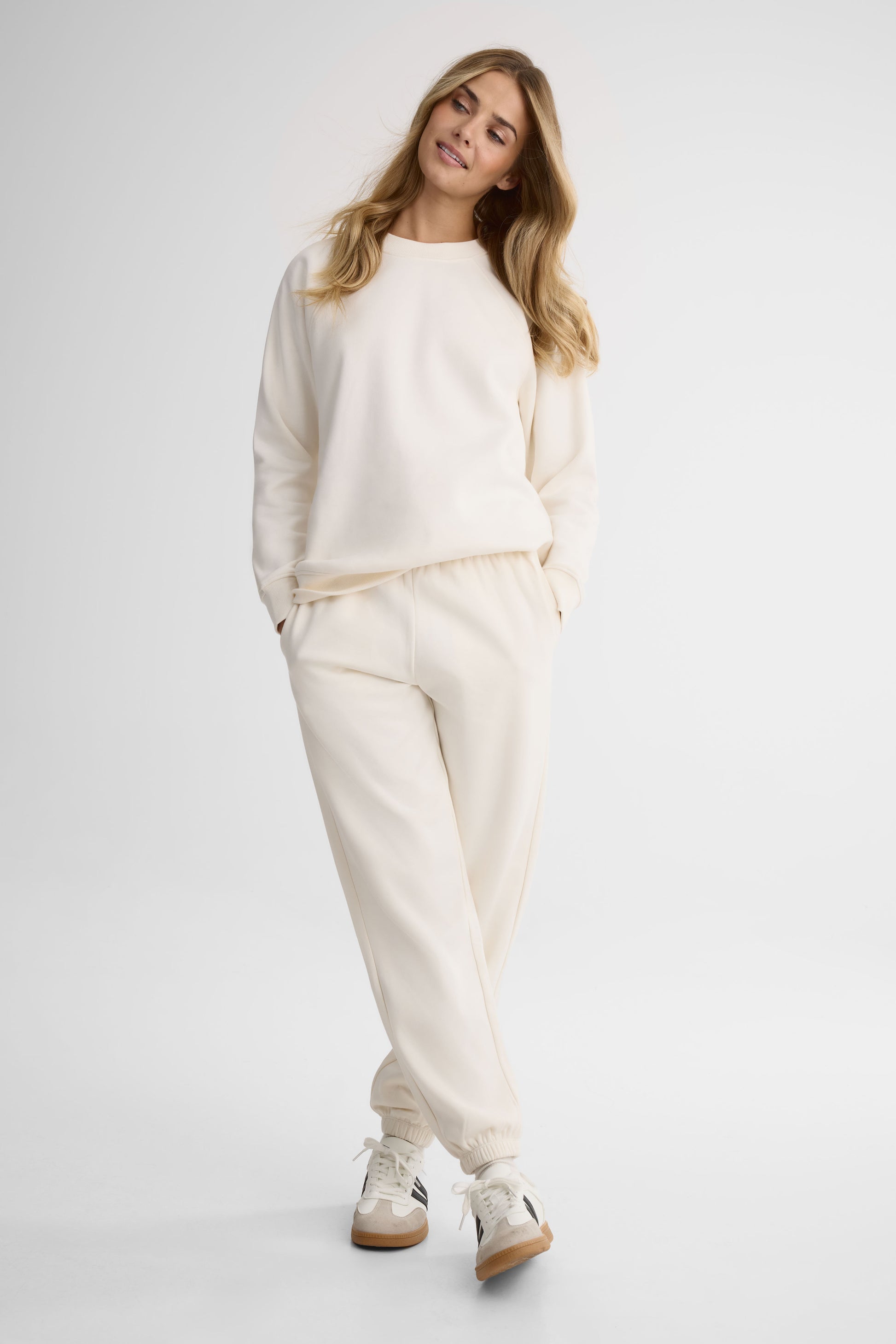 Jogging coupe droite en fleece - Femme && BLANC CASSÉ
