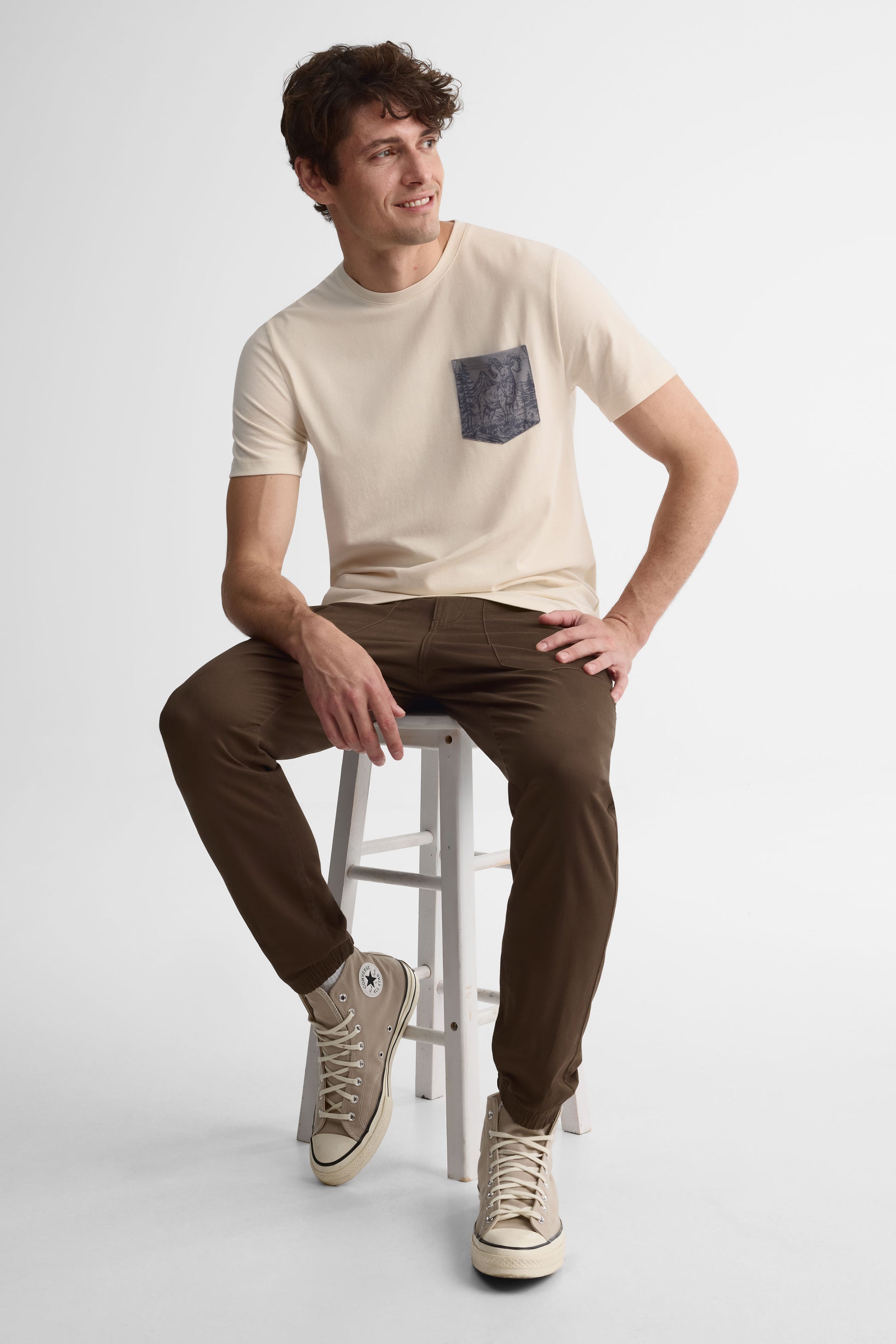 Chandail M/courtes uni avec poche 2/30$ – Homme && BEIGE