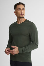 Chandail tricot col V à manches longues – Homme && KAKI