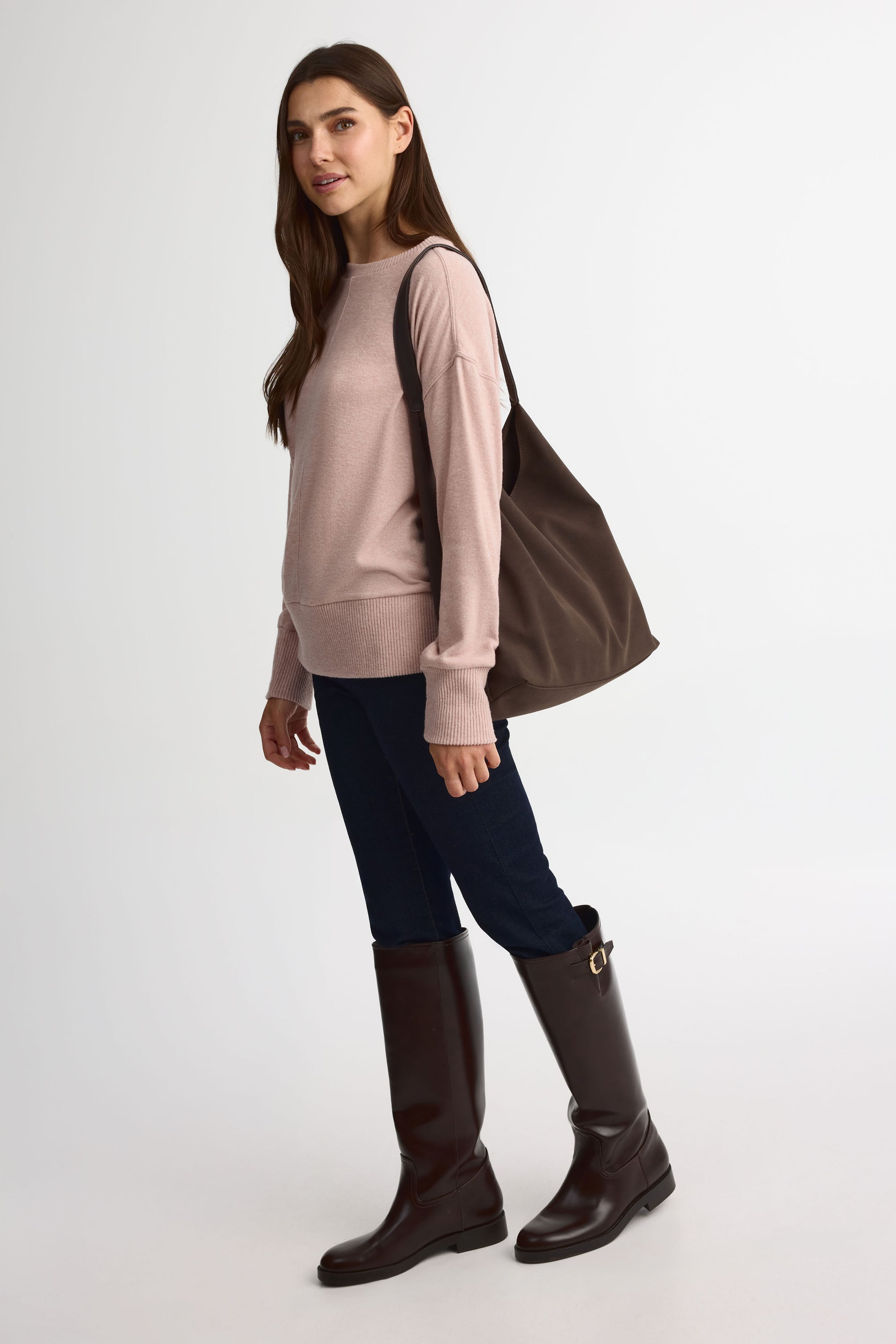 Chandail tricot col rond manches longues – Femme && ROSE
