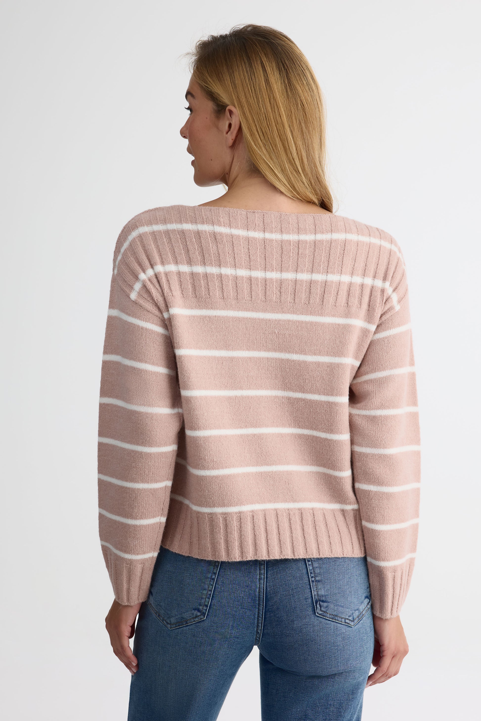 Chandail tricot rayé col bateau – Femme && ROSE MULTI