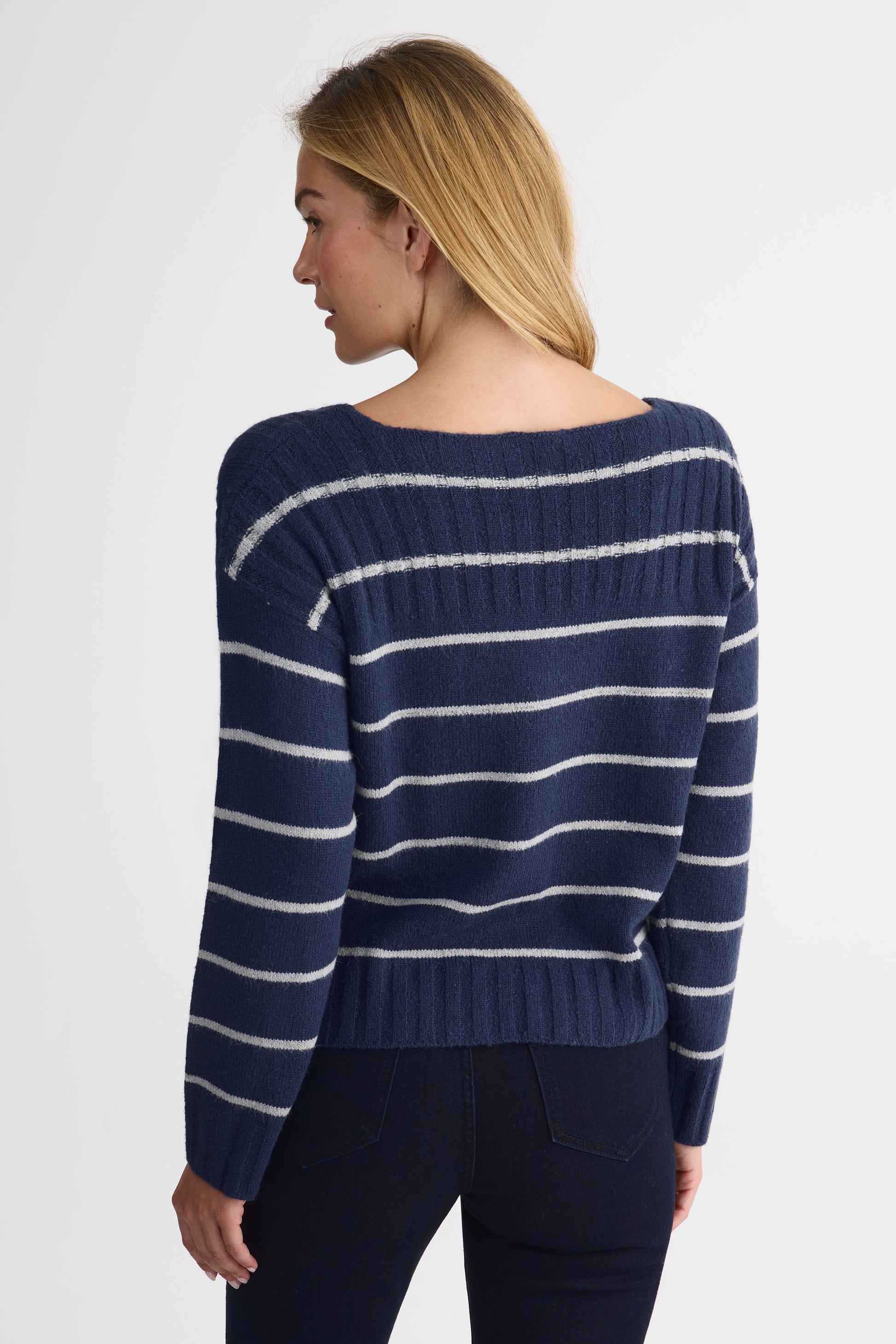 Chandail tricot rayé col bateau – Femme && MARIN/MULTI