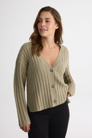 Cardigan cropped col V à manches longues – Femme && VERT MIXTE