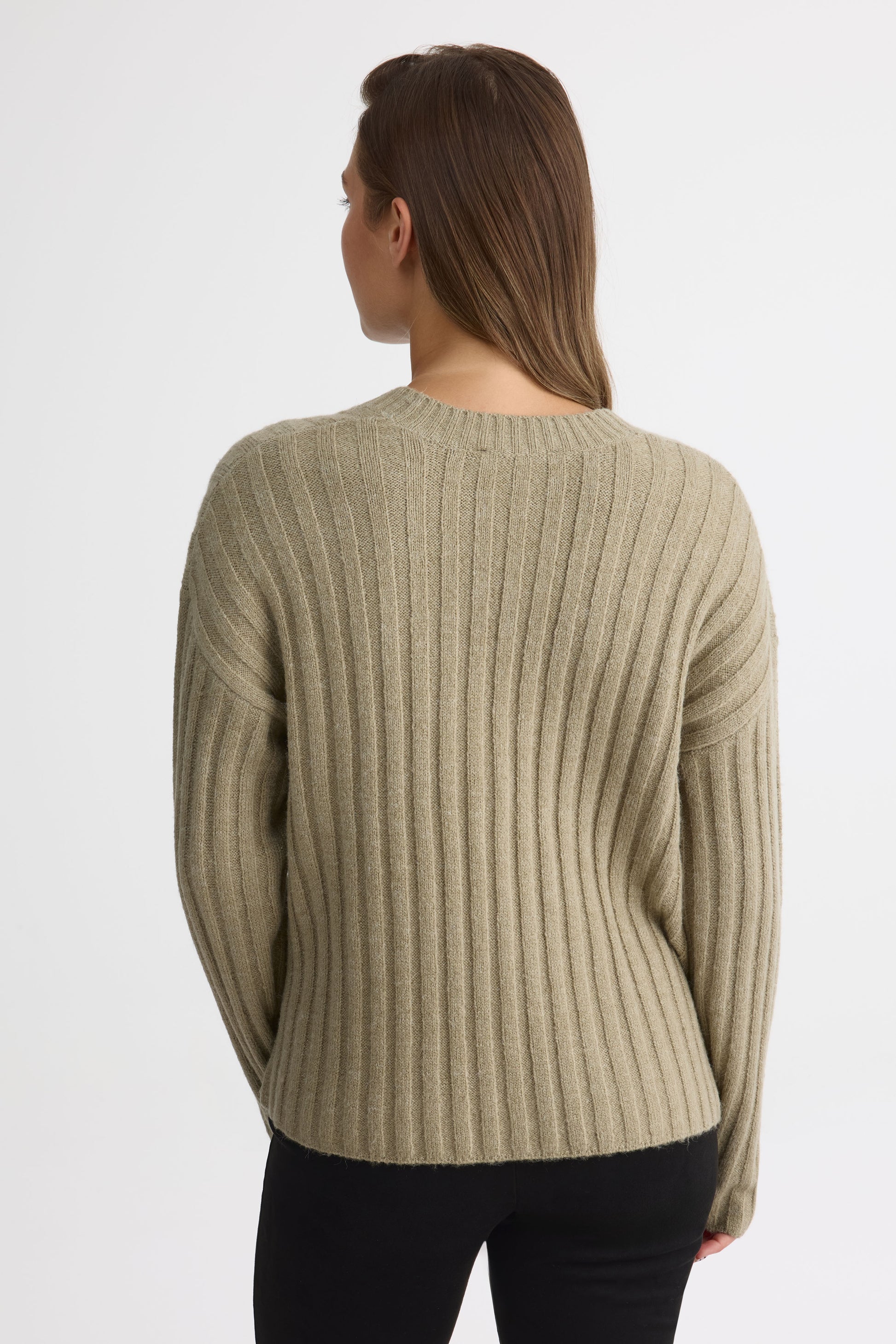 Cardigan cropped col V à manches longues – Femme && VERT MIXTE