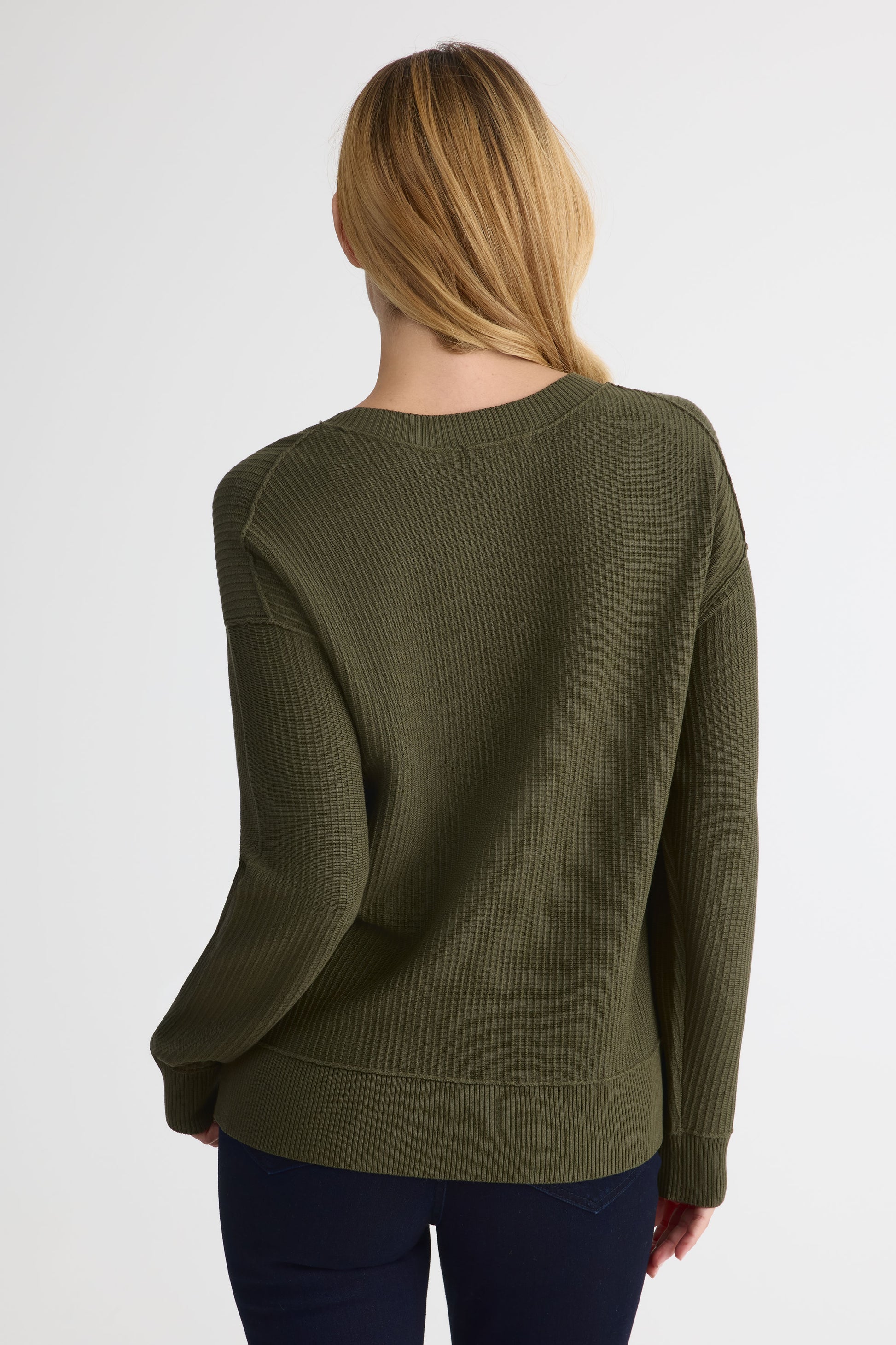 Chandail tricot col rond en viscose - Femme && KAKI