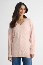 Chandail tricot col V, manches longues – Femme && ROSE
