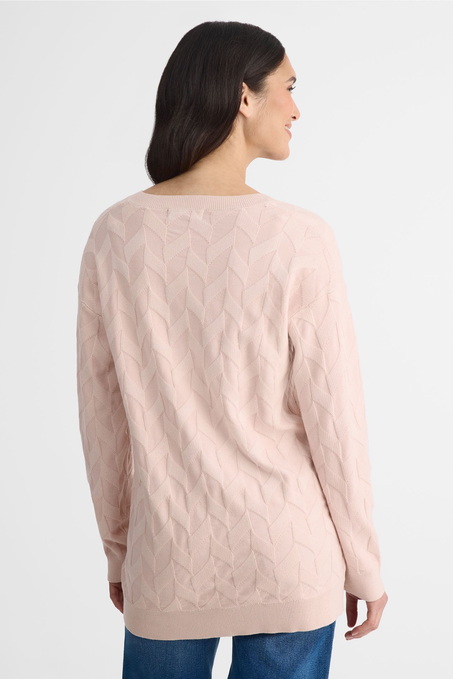 Chandail tricot col V, manches longues – Femme && ROSE