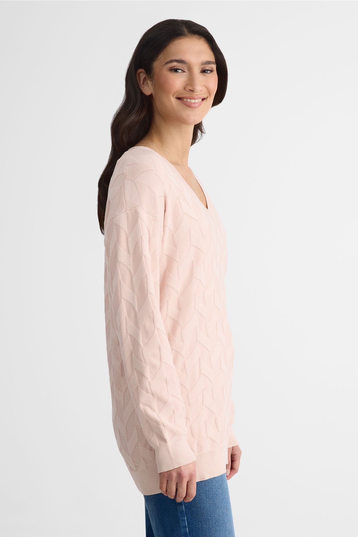 Chandail tricot col V, manches longues – Femme && ROSE