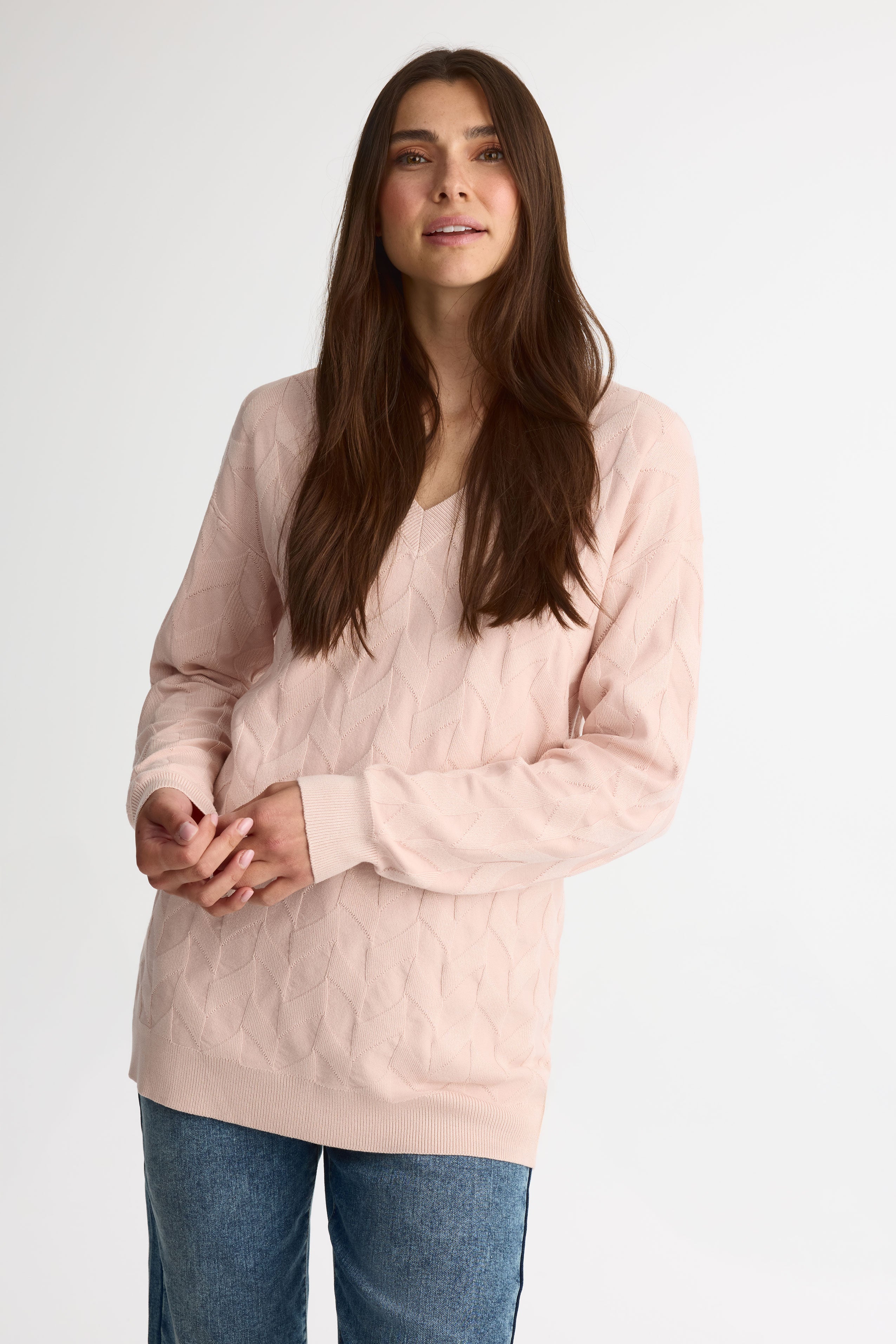 Chandail tricot col V, manches longues – Femme && ROSE