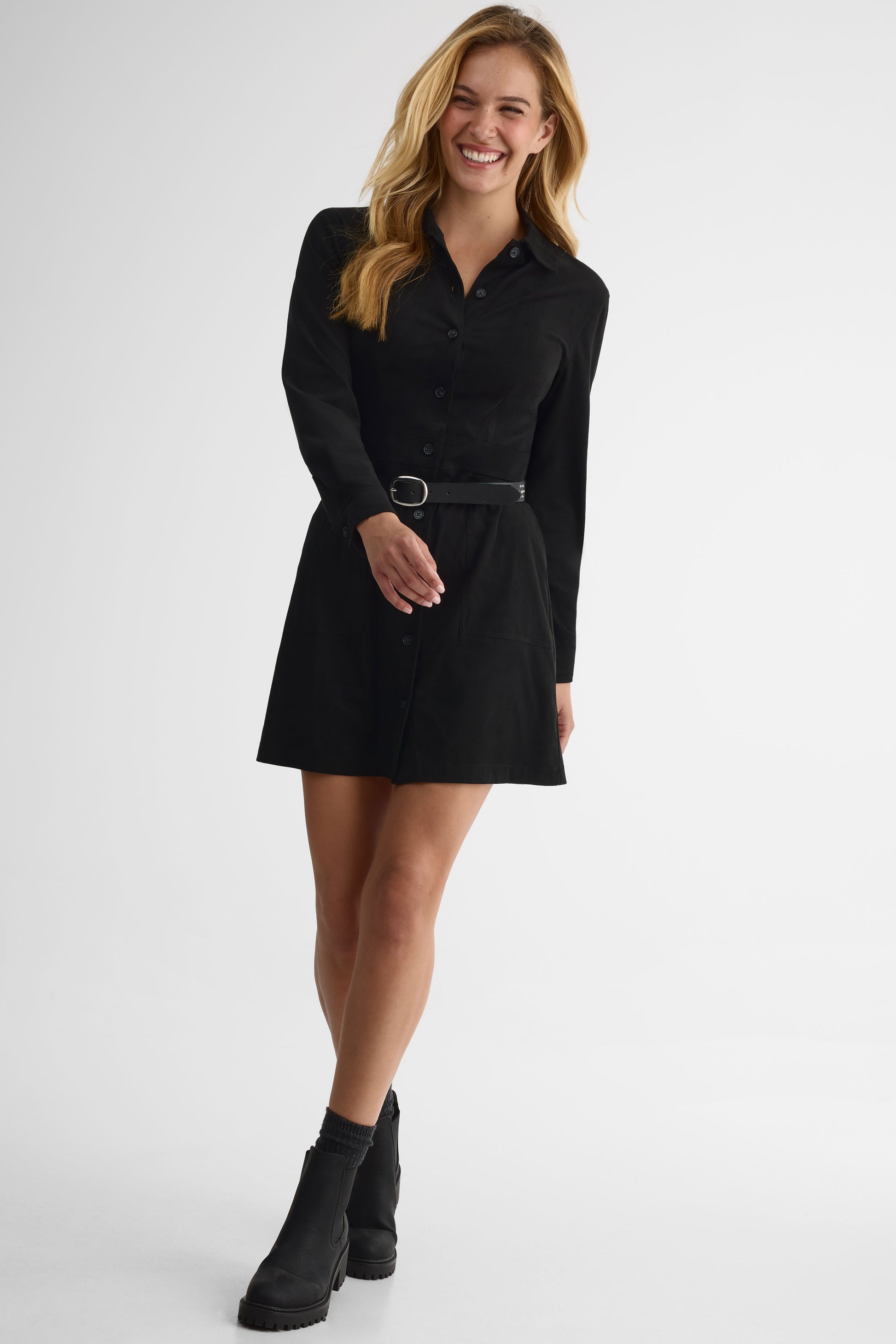 Robe longue boutons devant – Femme && NOIR