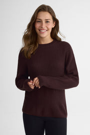 Chandail tricot col rond à manches longues - Femme && PRUNE