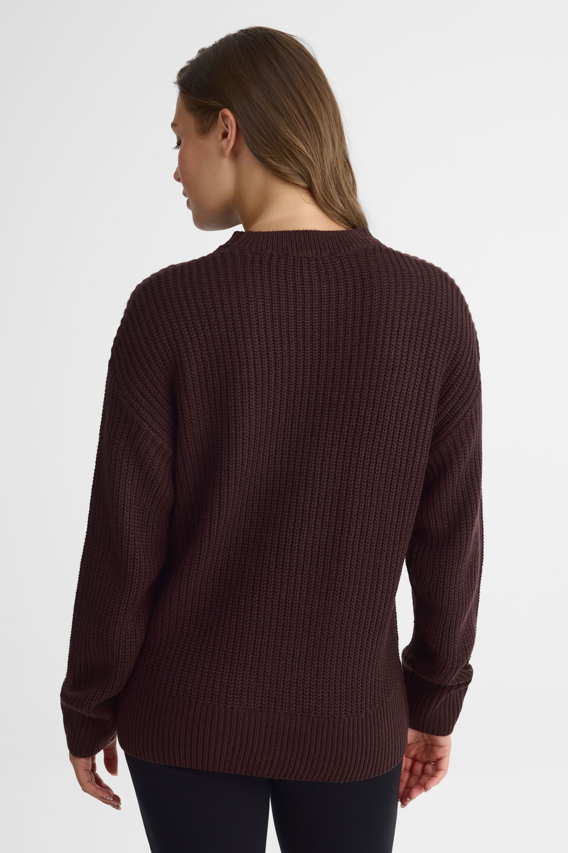 Chandail tricot col rond à manches longues - Femme && PRUNE