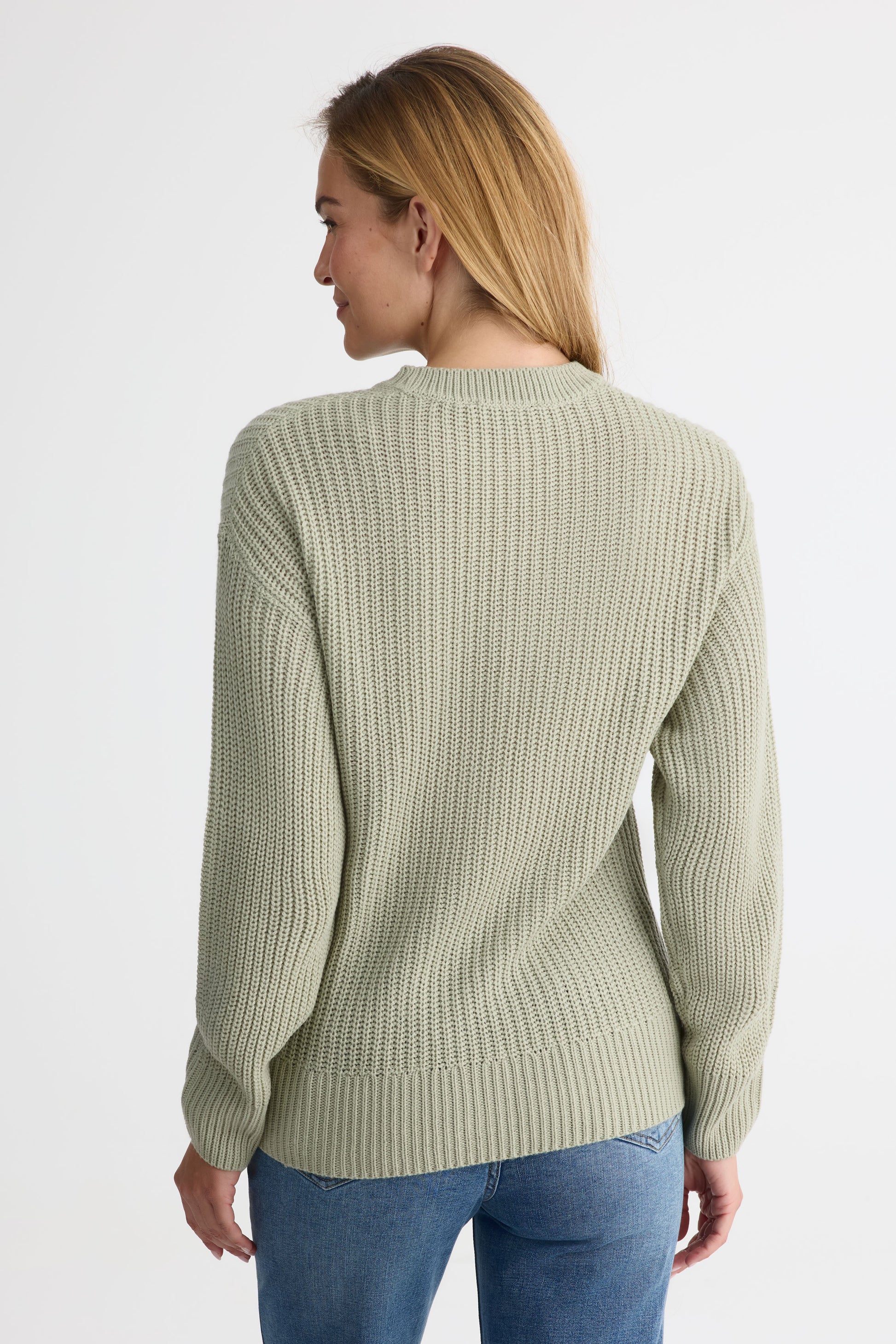Chandail tricot col rond à manches longues - Femme && VERT PALE