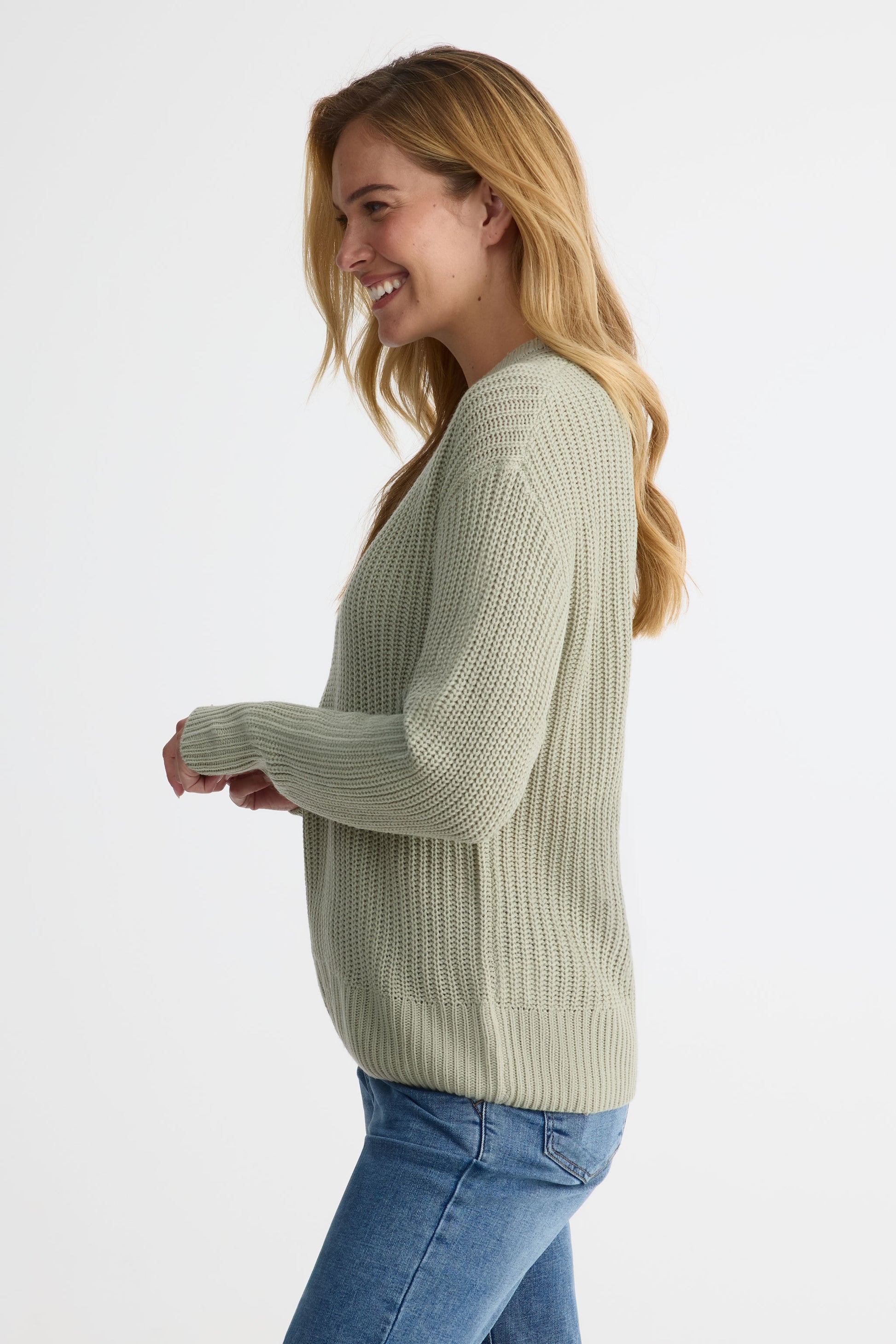 Chandail tricot col rond à manches longues - Femme && VERT PALE