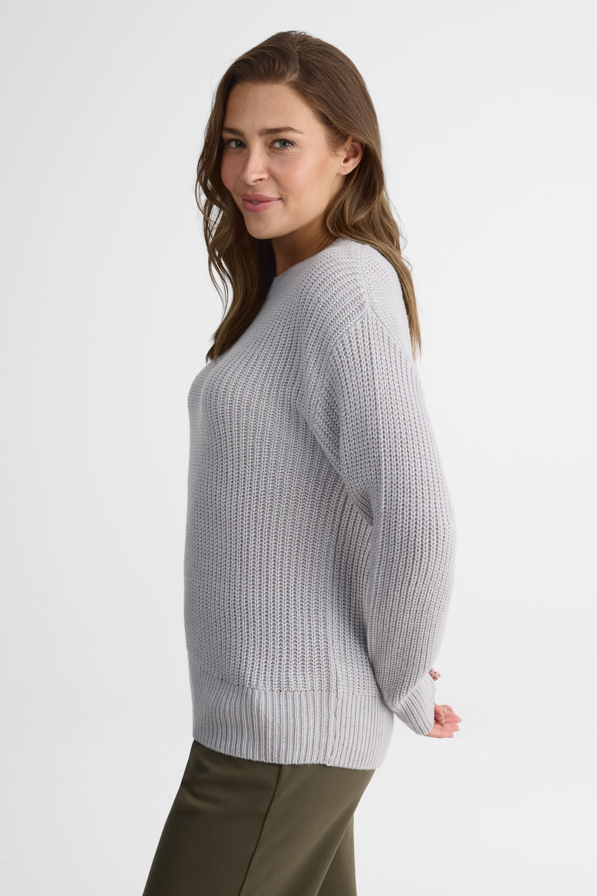Chandail tricot col rond à manches longues - Femme && GRIS MIXTE