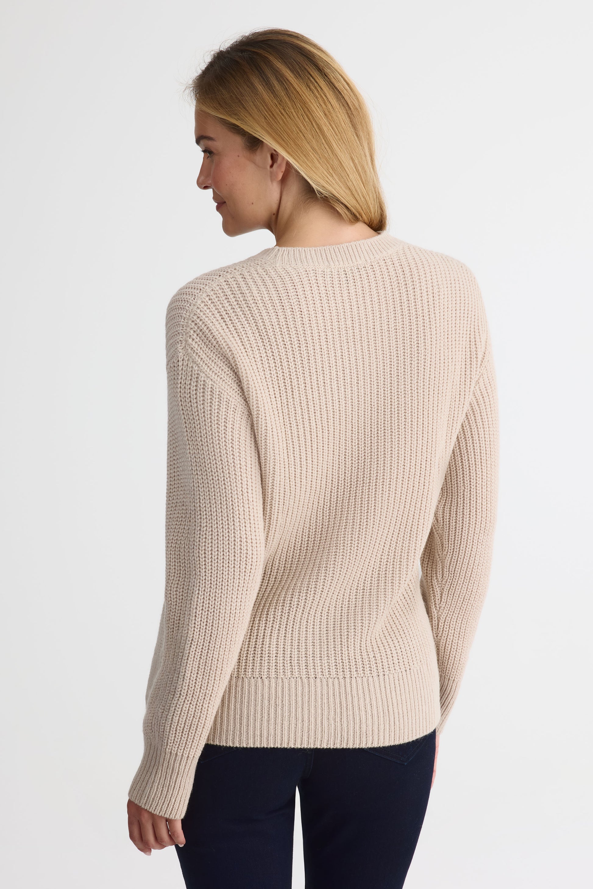 Chandail tricot col rond à manches longues - Femme && OATMEAL