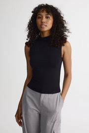 Camisole col montant en rayon élastane - Femme && NOIR