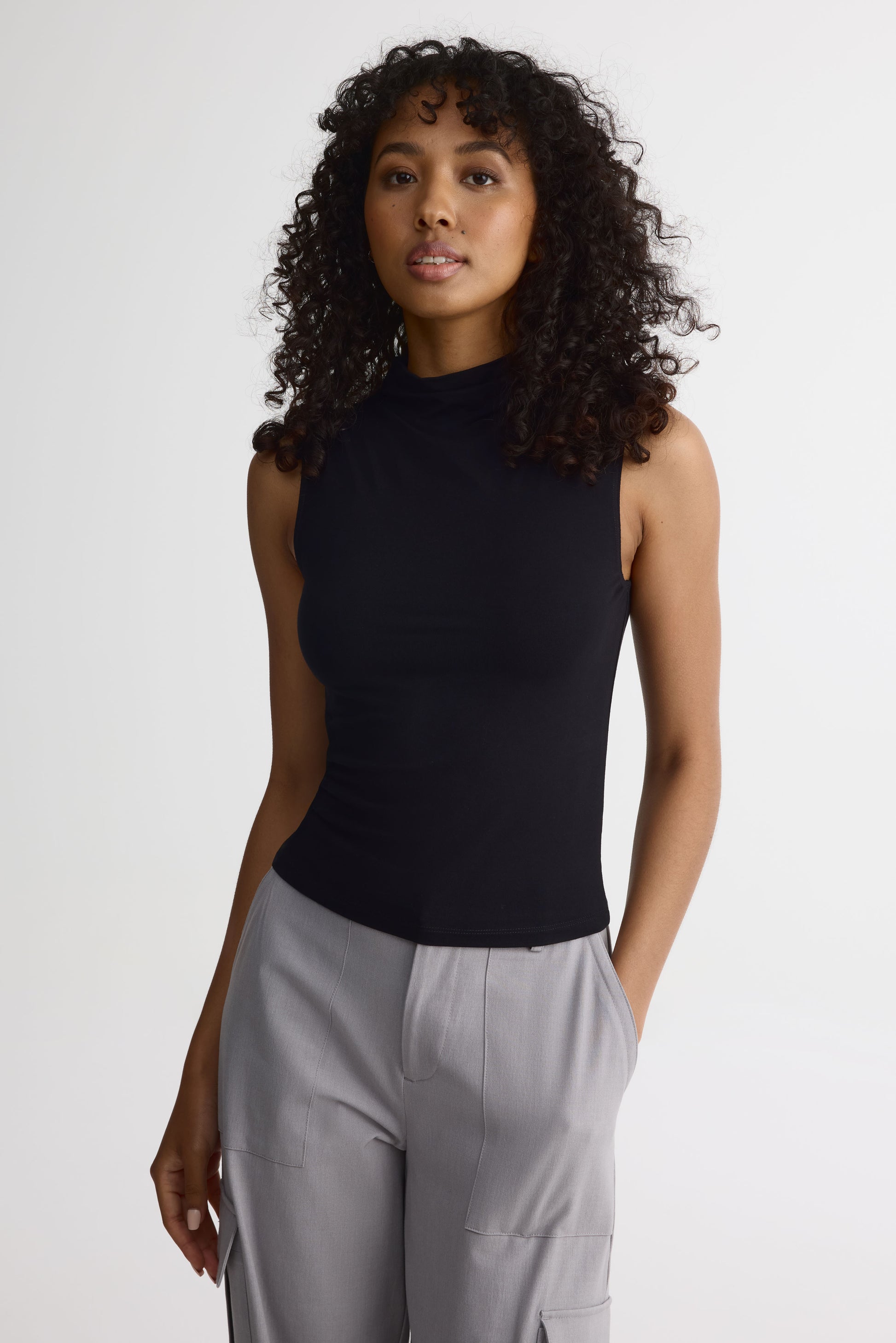 Camisole col montant en rayon élastane - Femme && NOIR