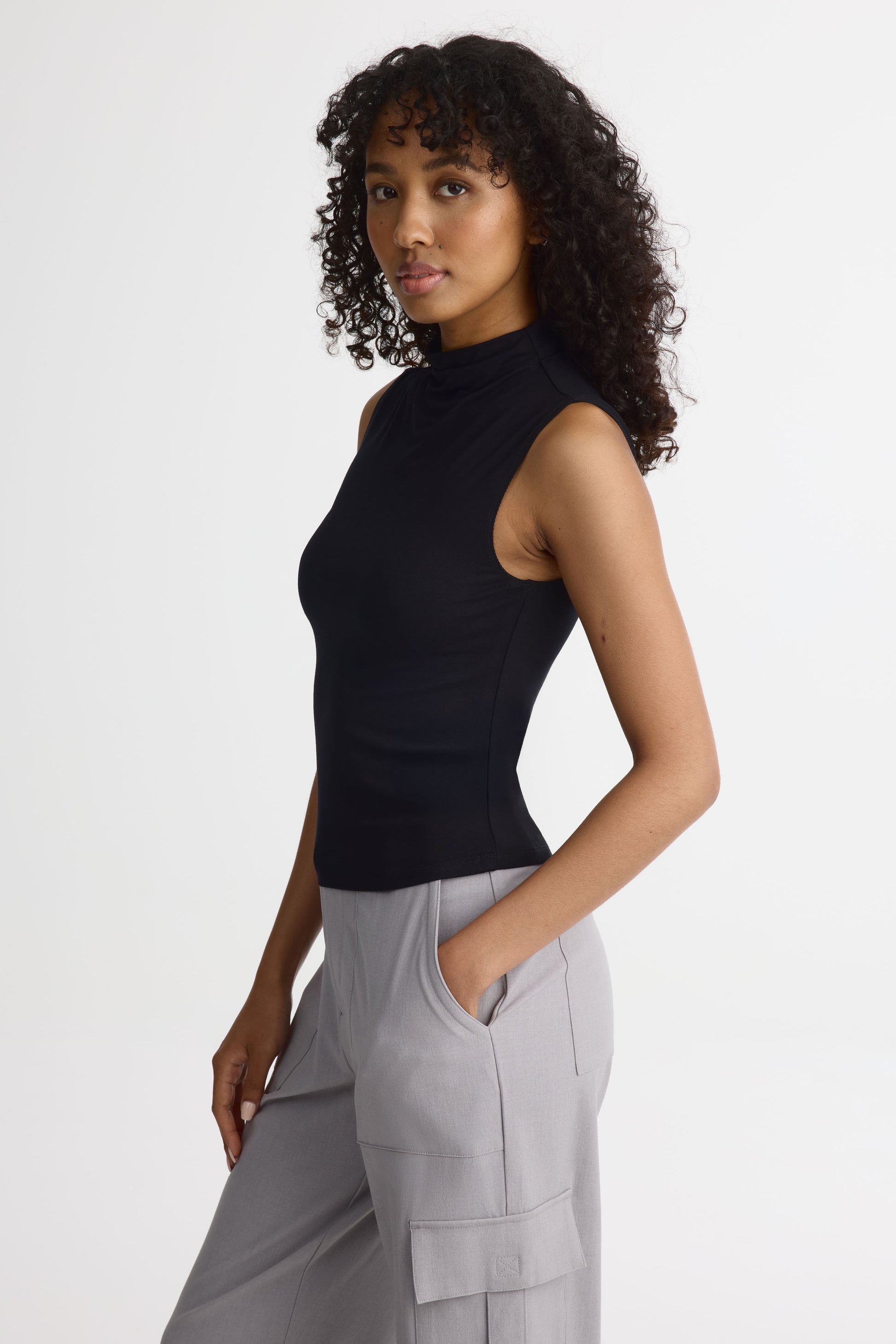 Camisole col montant en rayon élastane - Femme && NOIR